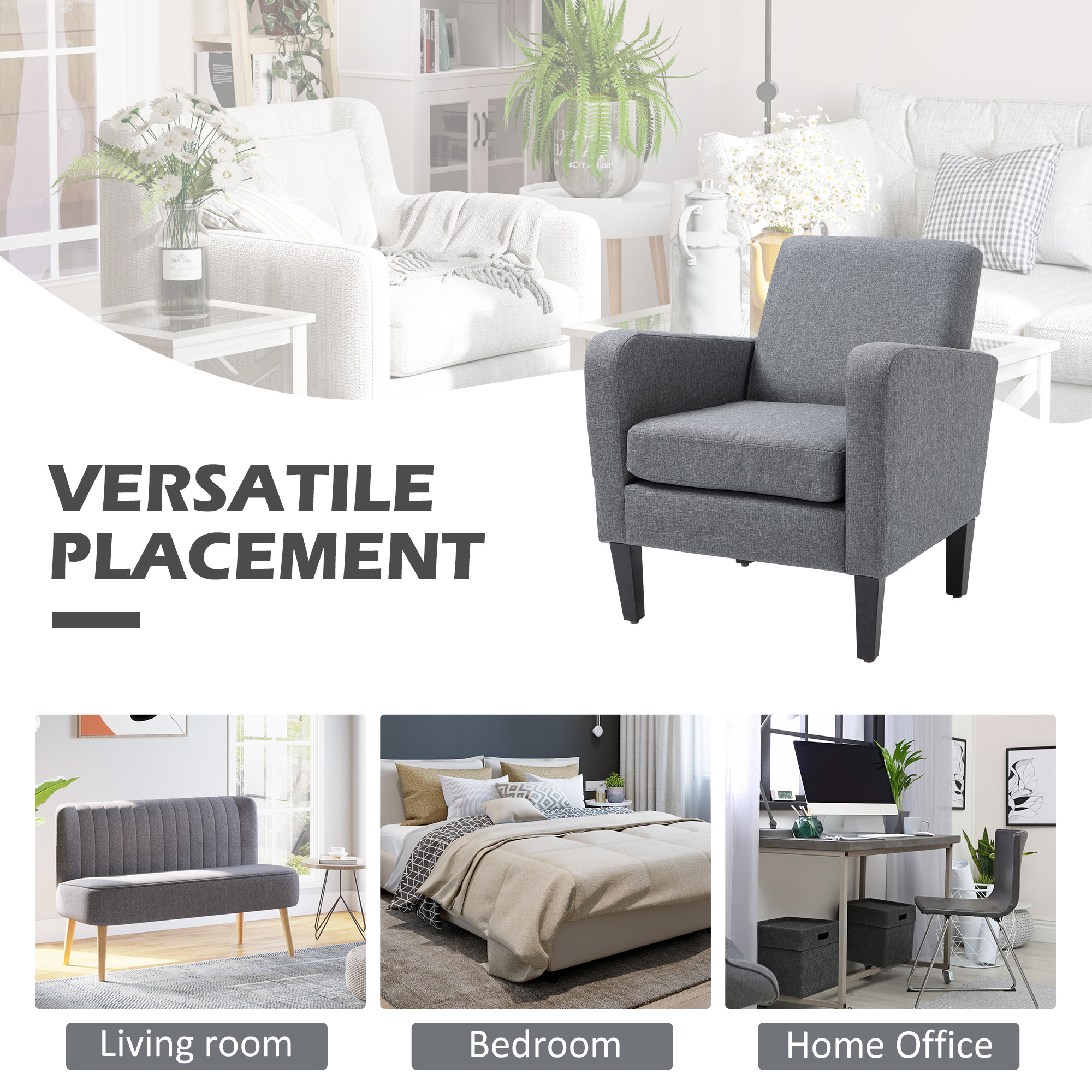 HOMCOM Linen Single Armchair, with Padded Seat - Grey
