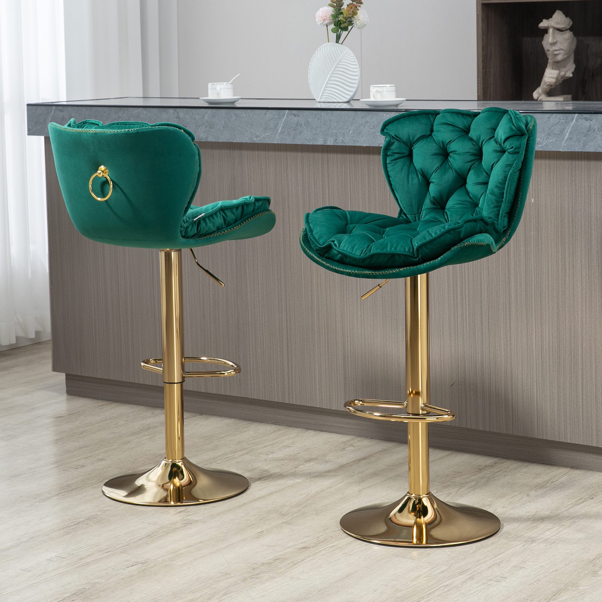 Set di 2 sgabelli da bar girevoli regolabili, sgabello da bar in velluto ad altezza bancone, sedia da pranzo moderna con schienale intrecciato, sedie da bar imbottite per isola cucina, bar, pub