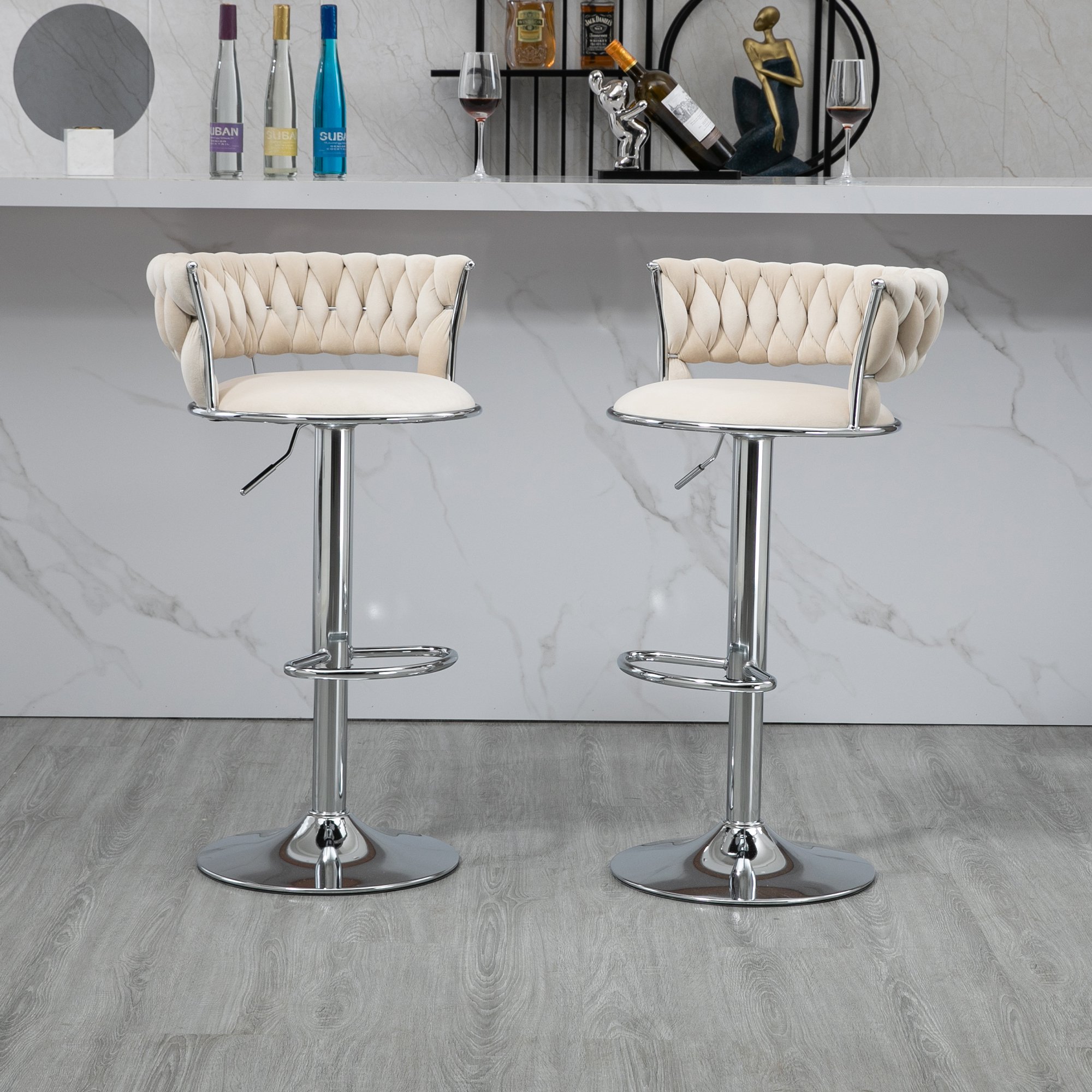 Set 2 sgabelli bianchi con poggiapiedi e base cromata - Philip