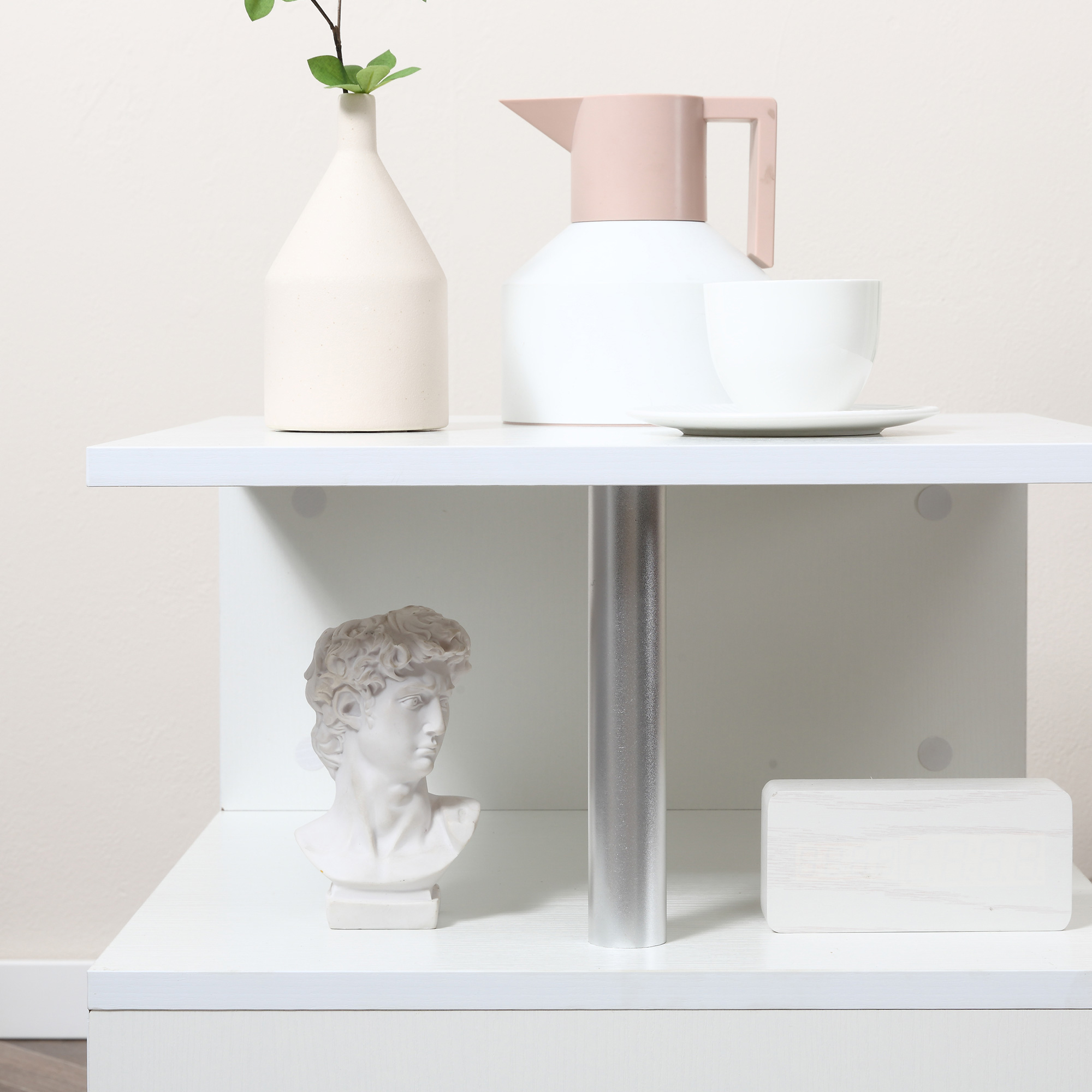 HOMCOM S-Shape Coffee Table, 2 Tier Storage Shelves, Versatile Organizer for Living Room, Home Office Furniture, White