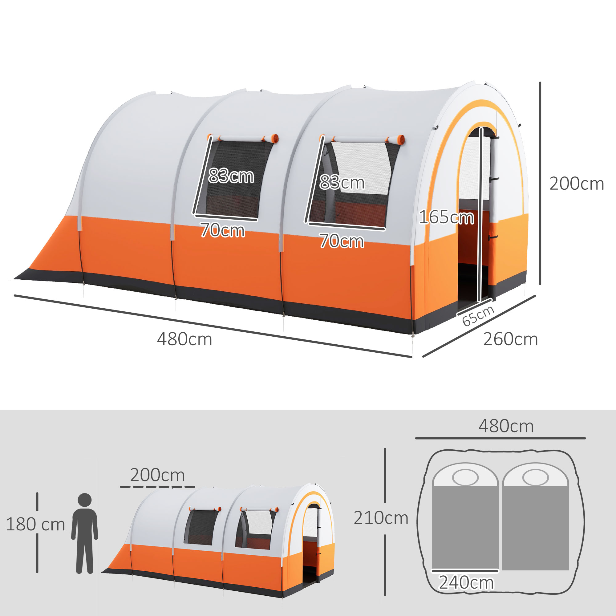 Outsunny 3000mm Waterproof Camping Tent, 5-6 Man Family Tent with Living and Bedroom, Carry Bag Included, Cream and Orange