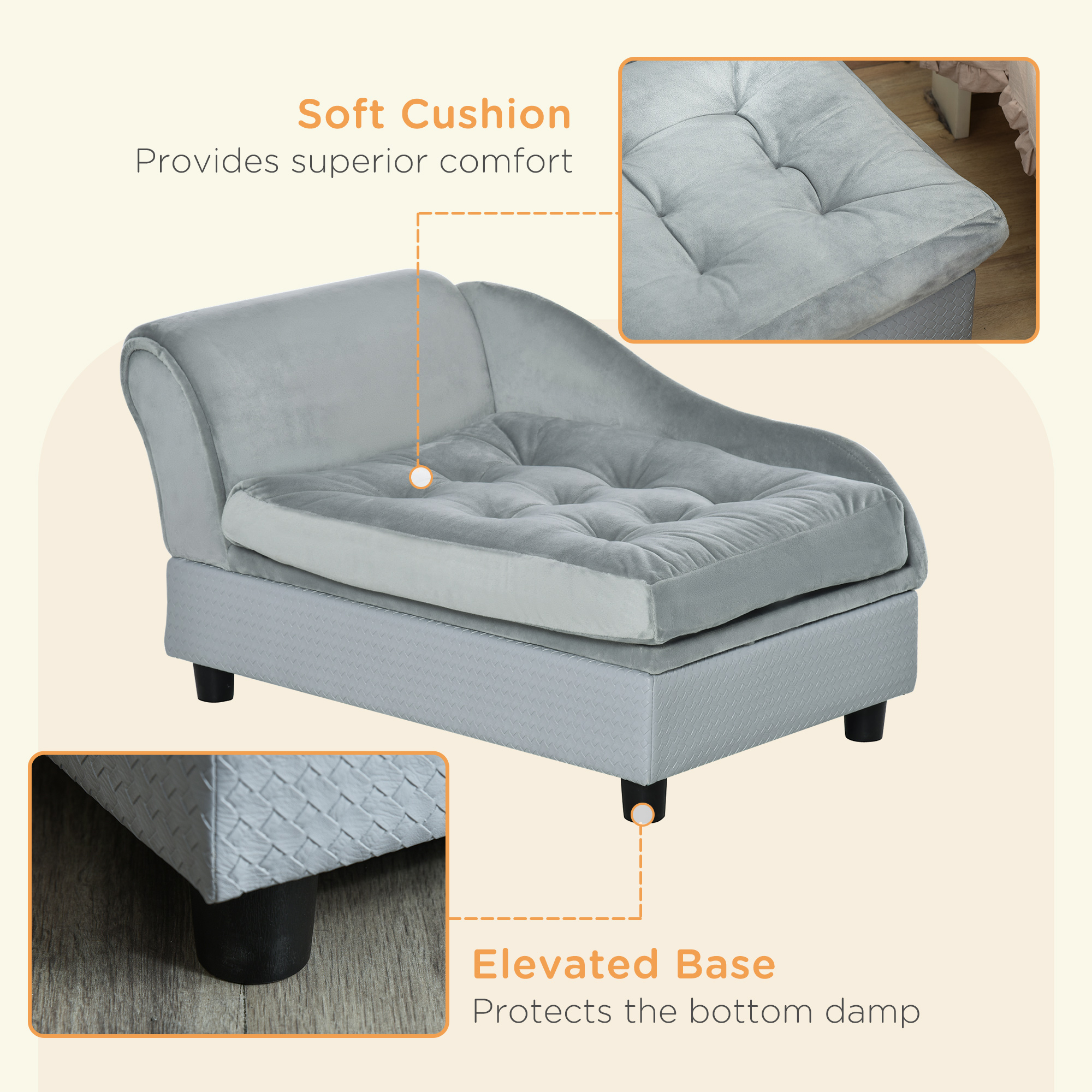PawHut Pet Chair with Storage for Small Dogs, Cat Sofa with Soft Cushion, Light Blue, 76 x 45 x 41.5 cm
