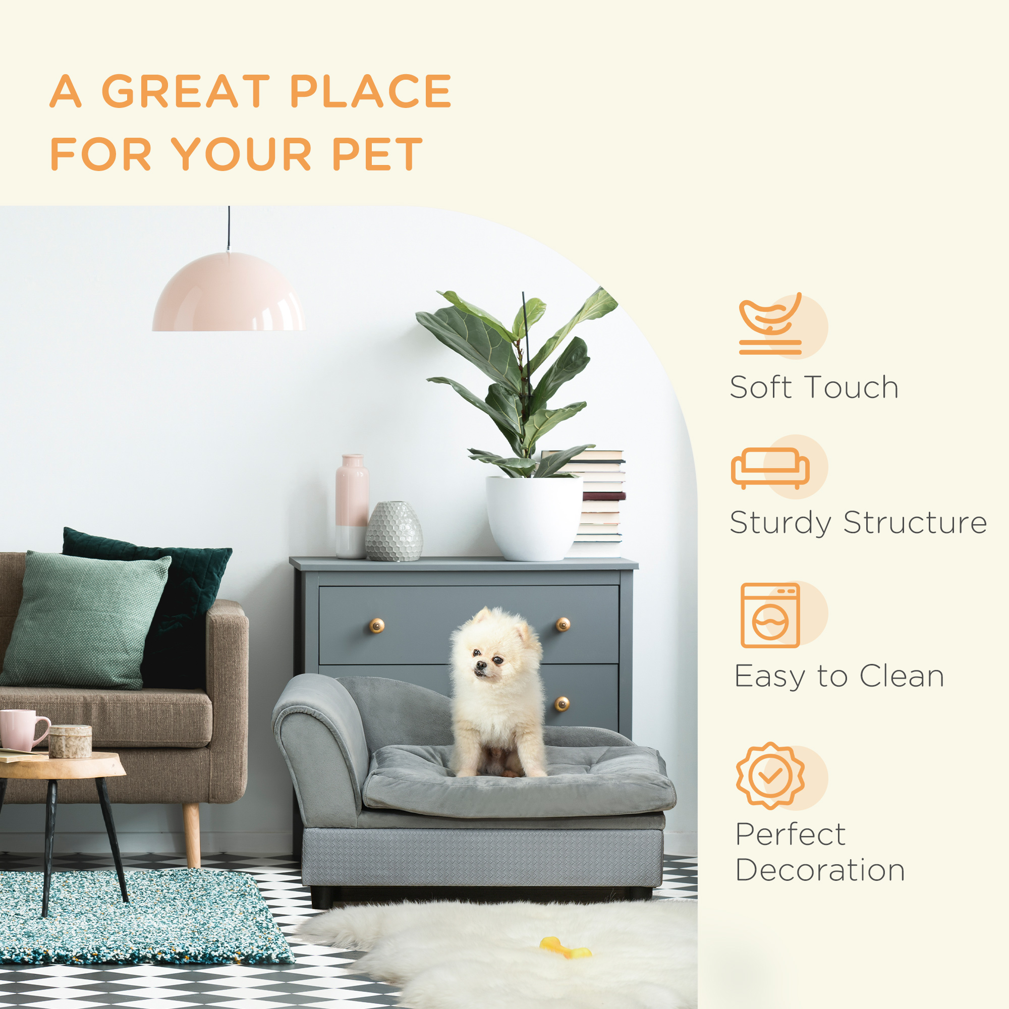 PawHut Pet Chair with Storage for Small Dogs, Cat Sofa with Soft Cushion, Light Blue, 76 x 45 x 41.5 cm