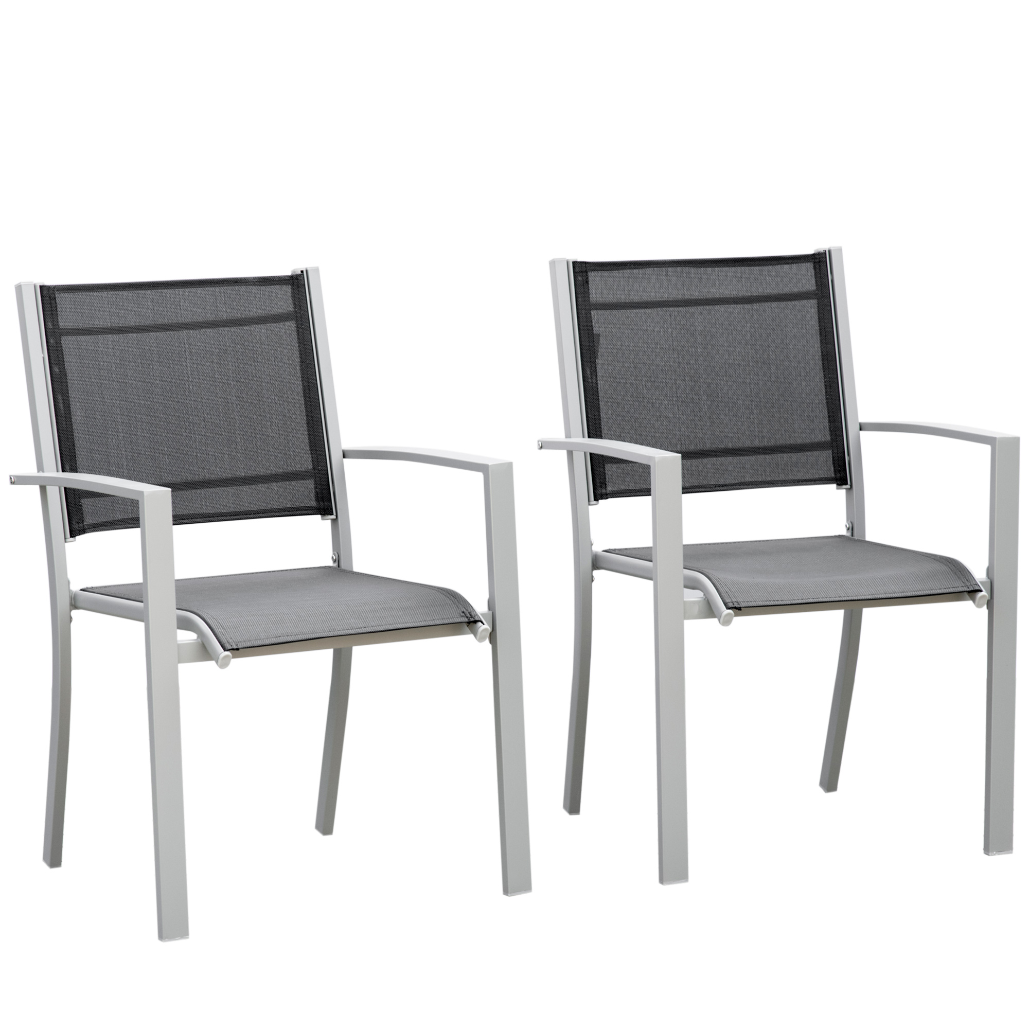 Outsunny Set Of 2 Outdoor Chairs Square Steel Frame Texteline Seats Foot Caps Mesh Garden Boxy... at Aosom IE