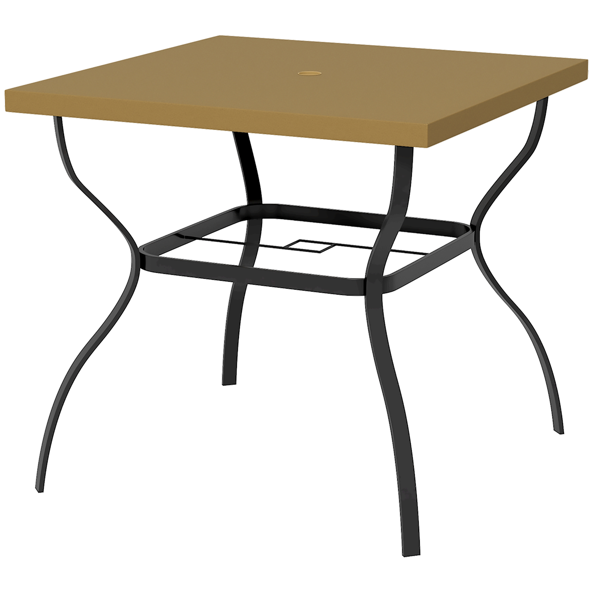 Outsunny Dia. 80cm Square Garden Dining Table with Umbrella Hole, Outdoor Dining Table with Marble Effect Top for 4 People, Black/Brown