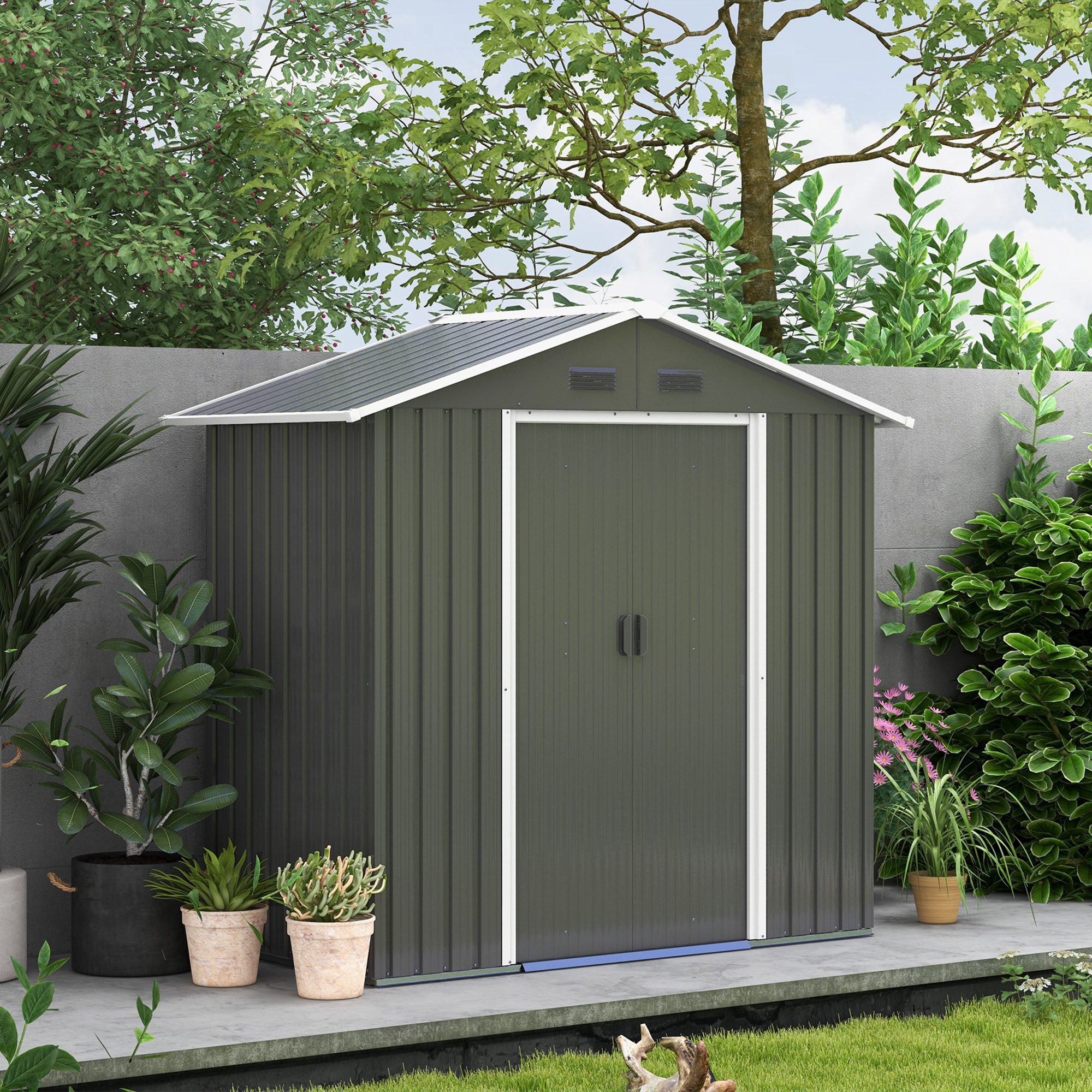Outsunny 6.5x3.5ft Metal Garden Storage Shed for Outdoor Tool Storage with Double Sliding Doors and 4 Vents, Dark Grey