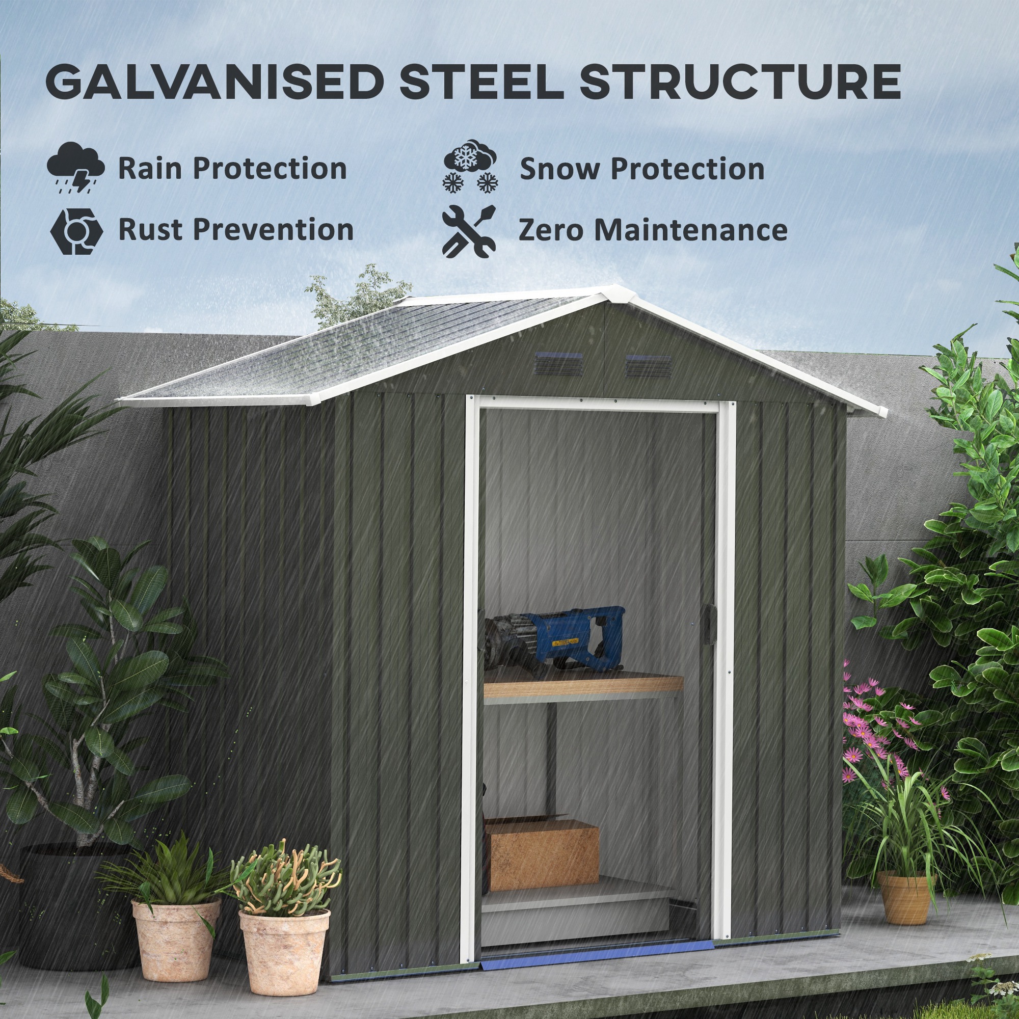 Outsunny 6.5x3.5ft Metal Garden Storage Shed for Outdoor Tool Storage with Double Sliding Doors and 4 Vents, Dark Grey