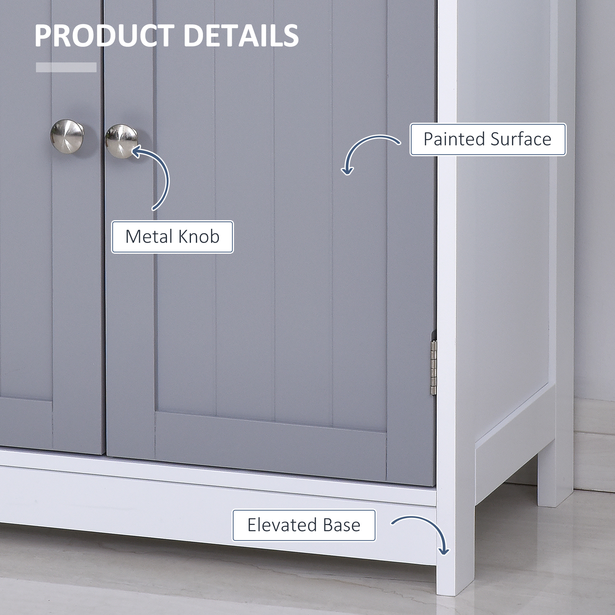 Kleankin Freestanding Bathroom Storage Unit with 2 Drawers, Adjustable Shelf, and Metal Handles, 75x60cm, Grey and White