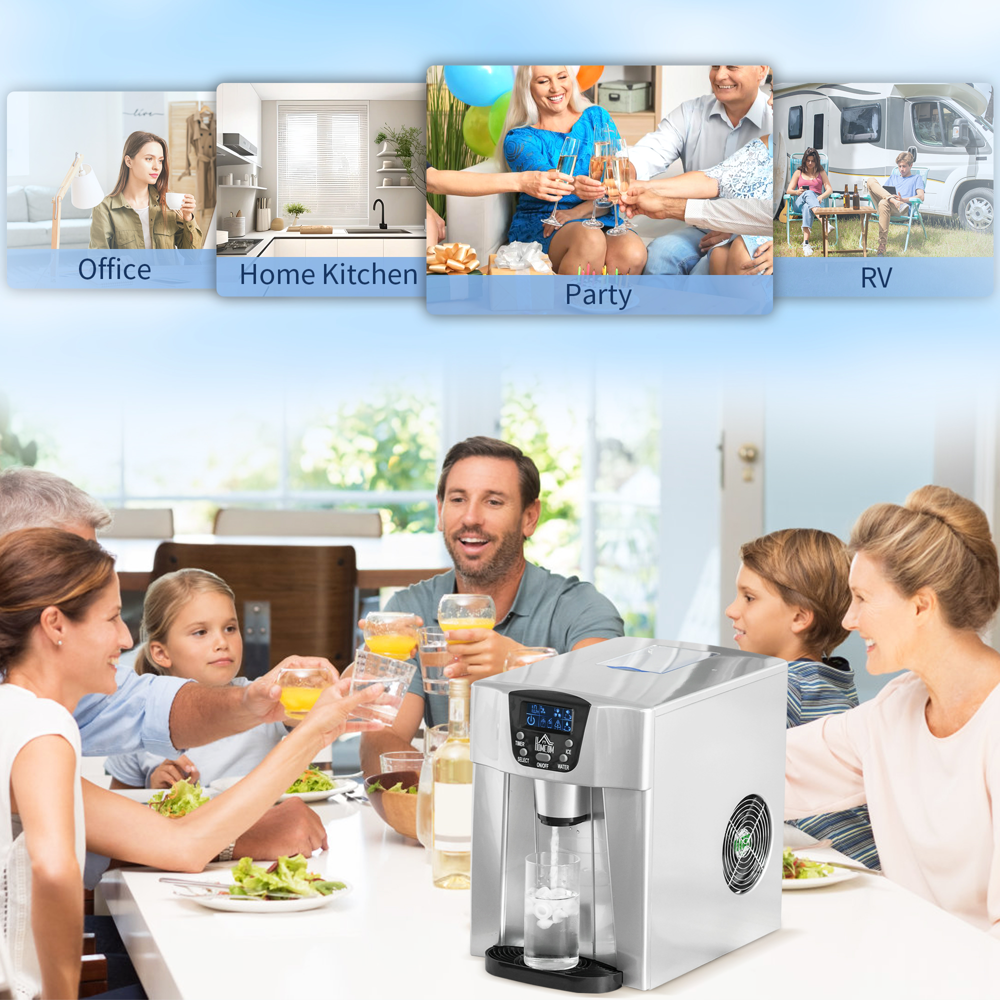HOMCOM Ice Maker Machine and Water Dispenser, Counter Top Ice Cube Maker for Home w/3L Tank, Adjustable Cube Size,12kg in 24 Hrs, No Plumbing Required