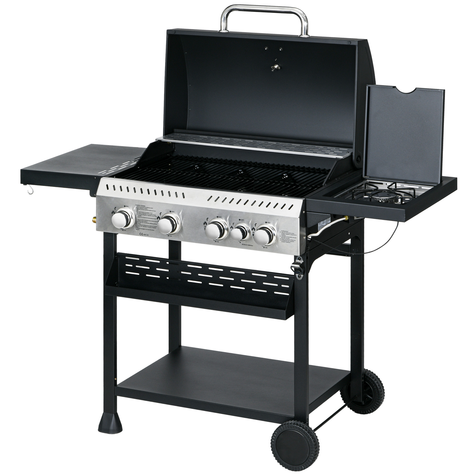 Outsunny Barbecue Gaz De Table Portable 2 Brûleurs 5,6 KW - Grill Camping Avec Couvercle, Thermomètre Et Étagères Latérales - Idéal Jardin, Balcon Et Voyage