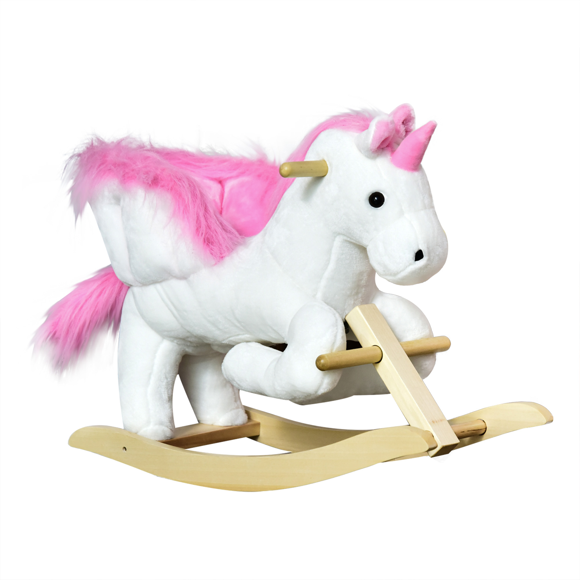 HOMCOM Unicorn Rocking Horse Kids Wooden Ride On Plush Toy w/ Music at Aosom IE