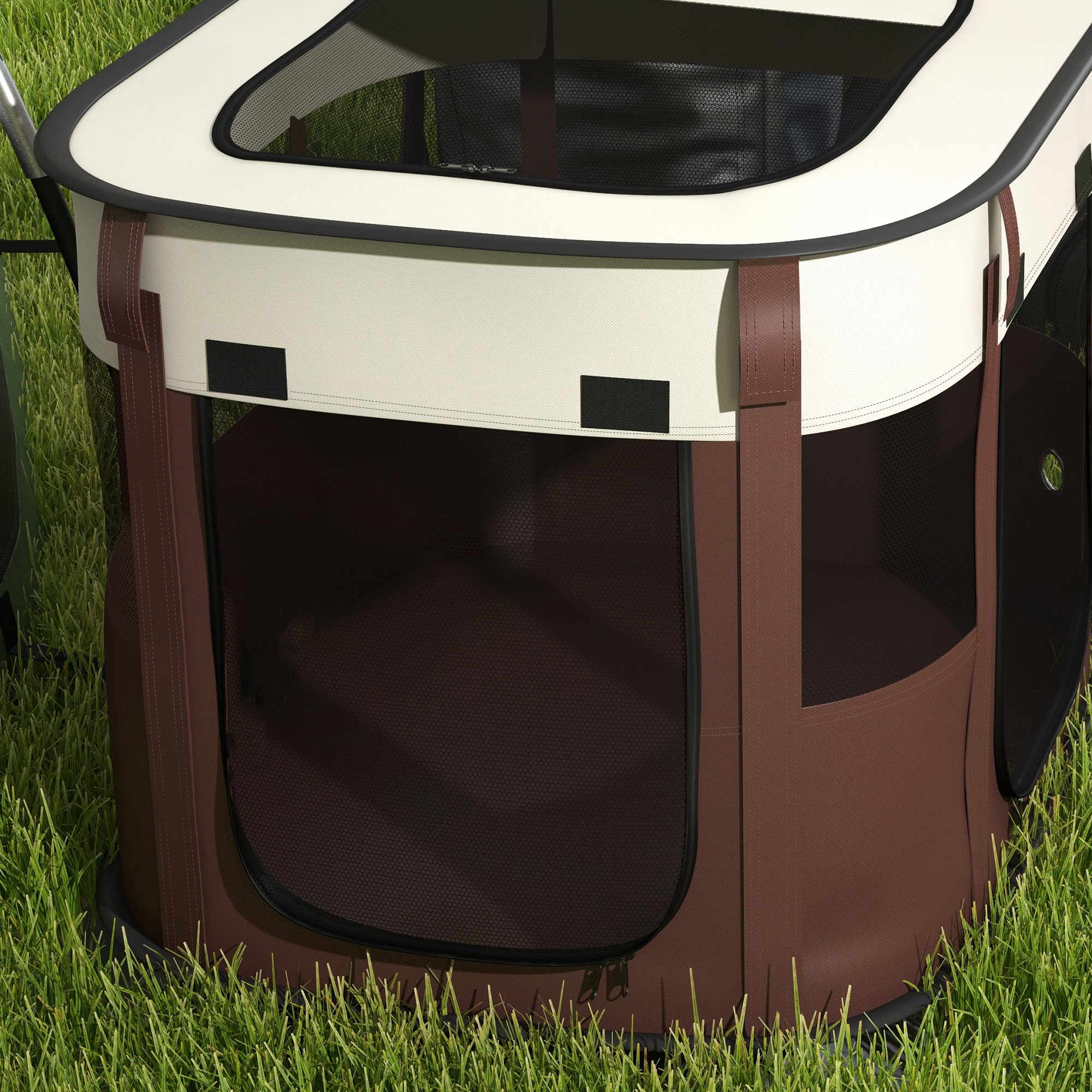 PawHut Foldable Dog Pen with Storage Bag for Indoor/Outdoor Use, Brown