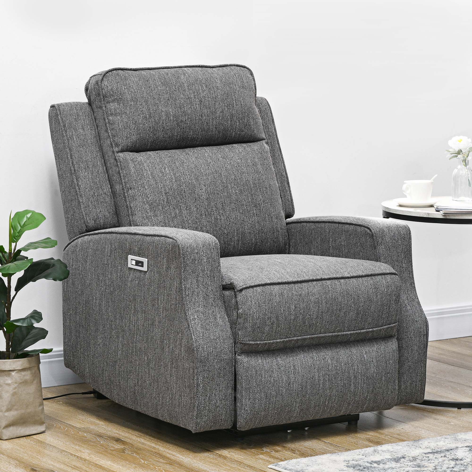 HOMCOM Electric Recliner Armchair, Recliner Chair with Adjustable Leg Rest, USB Port, Charcoal Grey
