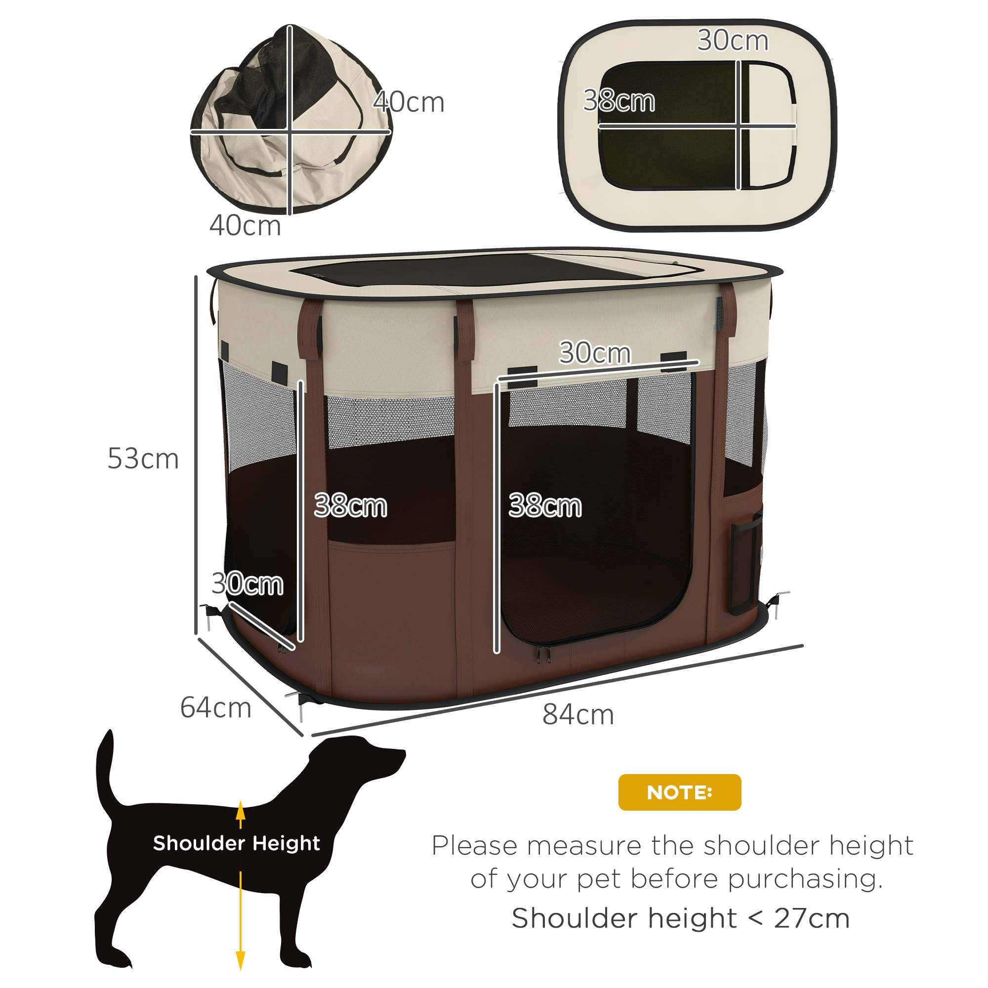 PawHut Foldable Dog Pen with Storage Bag for Indoor/Outdoor Use, Brown
