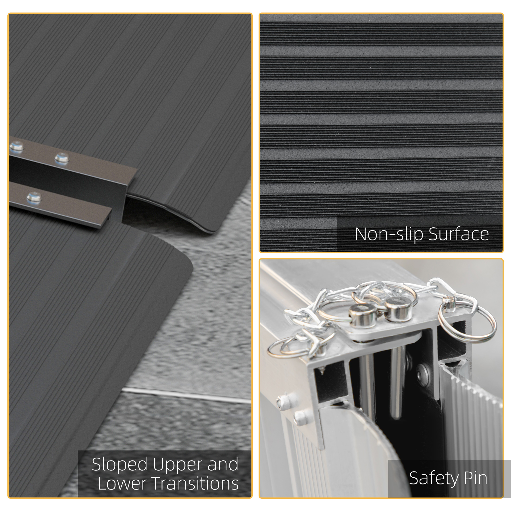 HOMCOM Wheelchair Ramp, 122L x 73Wcm, 272KG Capacity, Folding Aluminium Threshold Ramp w/ Non-Skid Surface, Transition Plates Above & Below