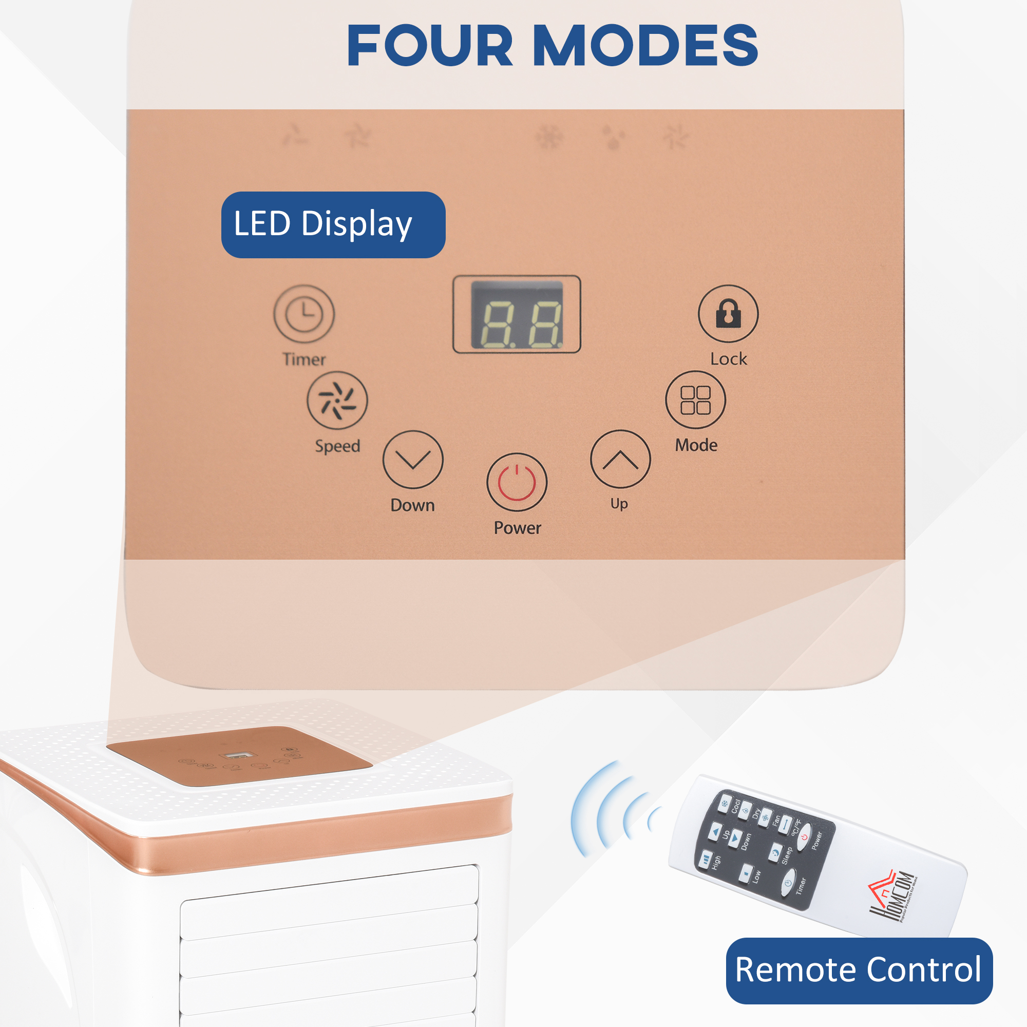 HOMCOM 7000 BTU 4-In-1 Compact Portable Mobile Air Conditioner Unit Cooling Dehumidifying Ventilating w/ Fan Remote LED Display 24 Hr Auto Shut-Down