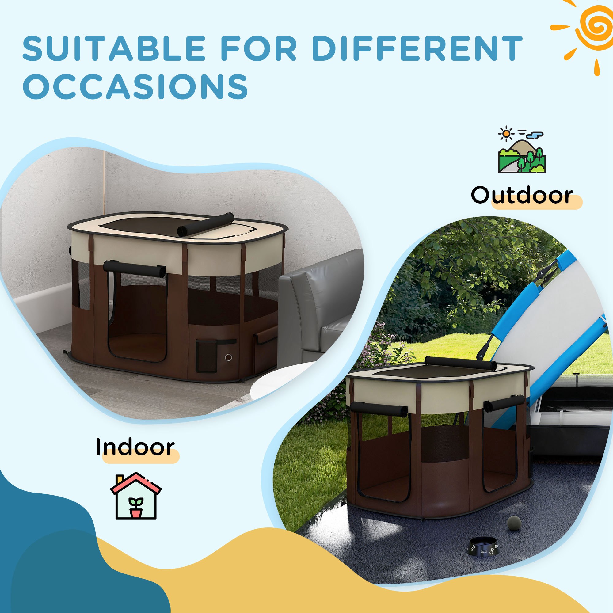 PawHut Foldable Dog Pen with Storage Bag for Indoor/Outdoor Use, Brown