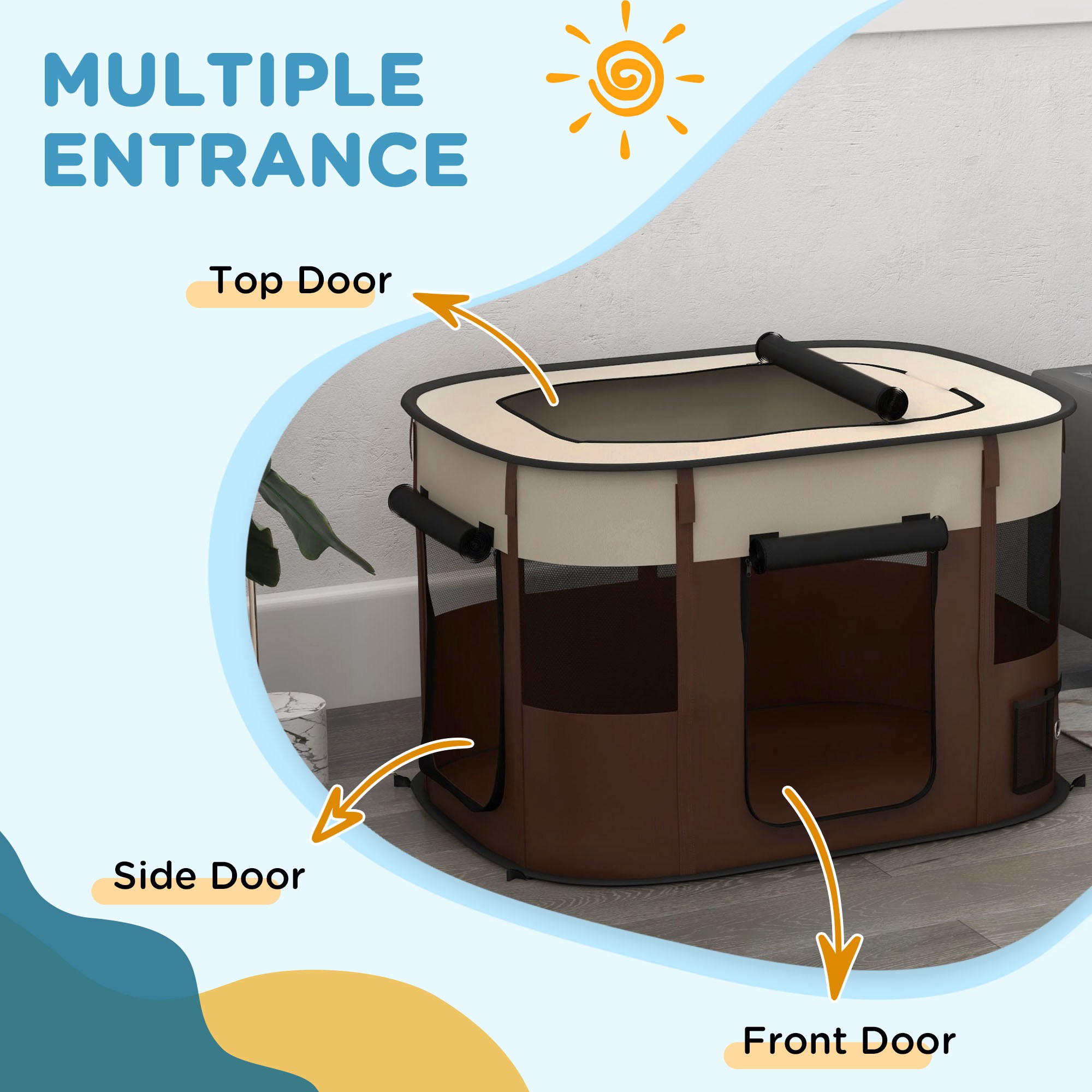 PawHut Foldable Dog Pen with Storage Bag for Indoor/Outdoor Use, Brown