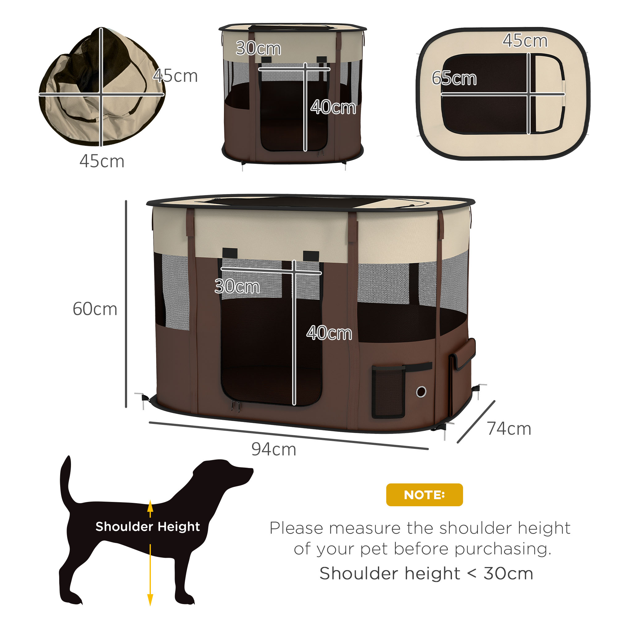 PawHut Foldable Dog Pen with Storage Bag for Indoor/Outdoor Use, Brown