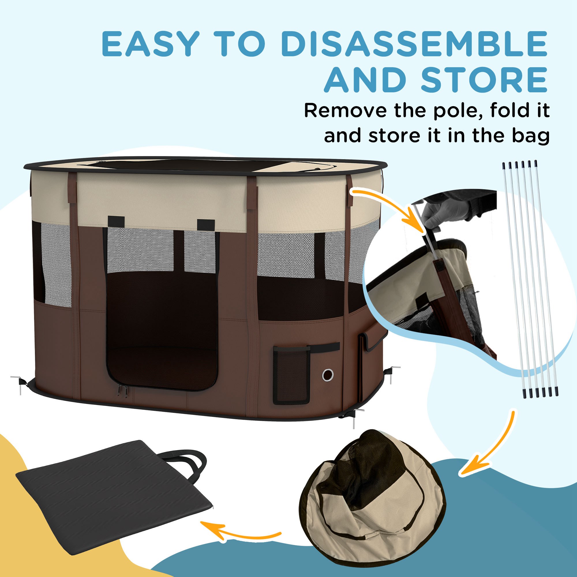 PawHut Foldable Dog Pen with Storage Bag for Indoor/Outdoor Use, Brown