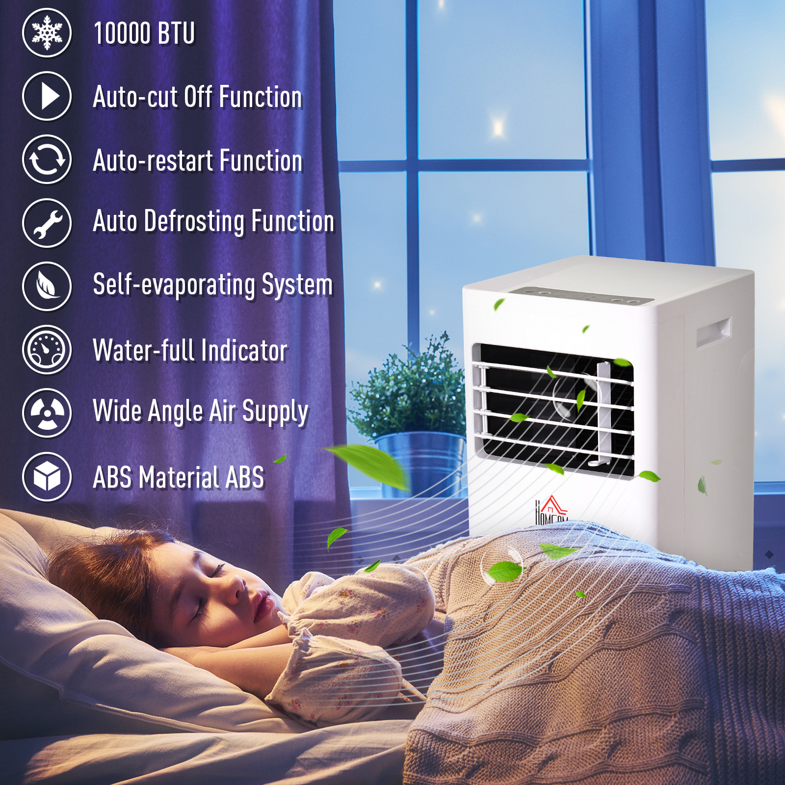 HOMCOM Mobile Air Conditioner with Remote Control, Timer, Cooling Dehumidifying Ventilating, LED Display White - 1114W