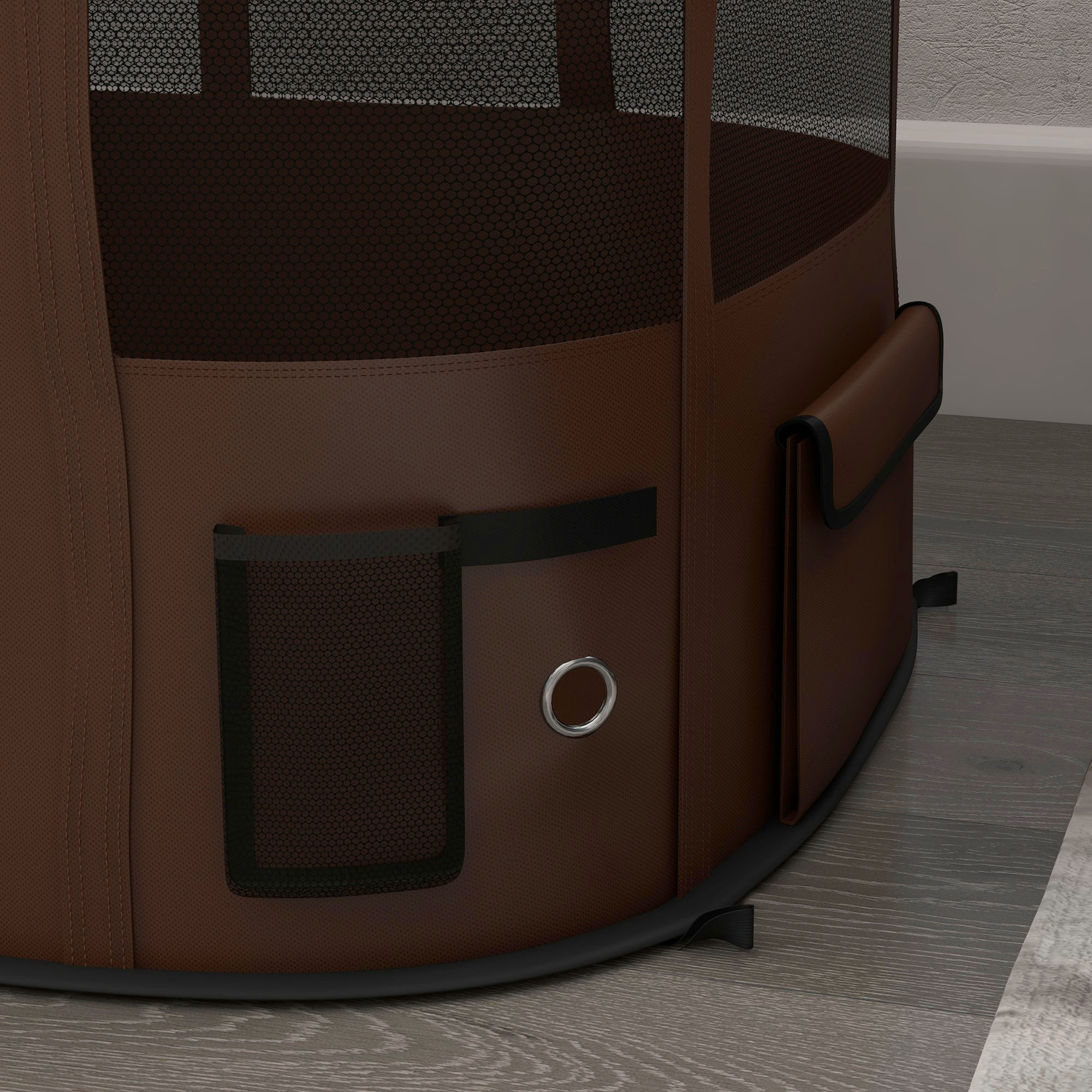 PawHut Foldable Dog Pen with Storage Bag for Indoor/Outdoor Use, Brown