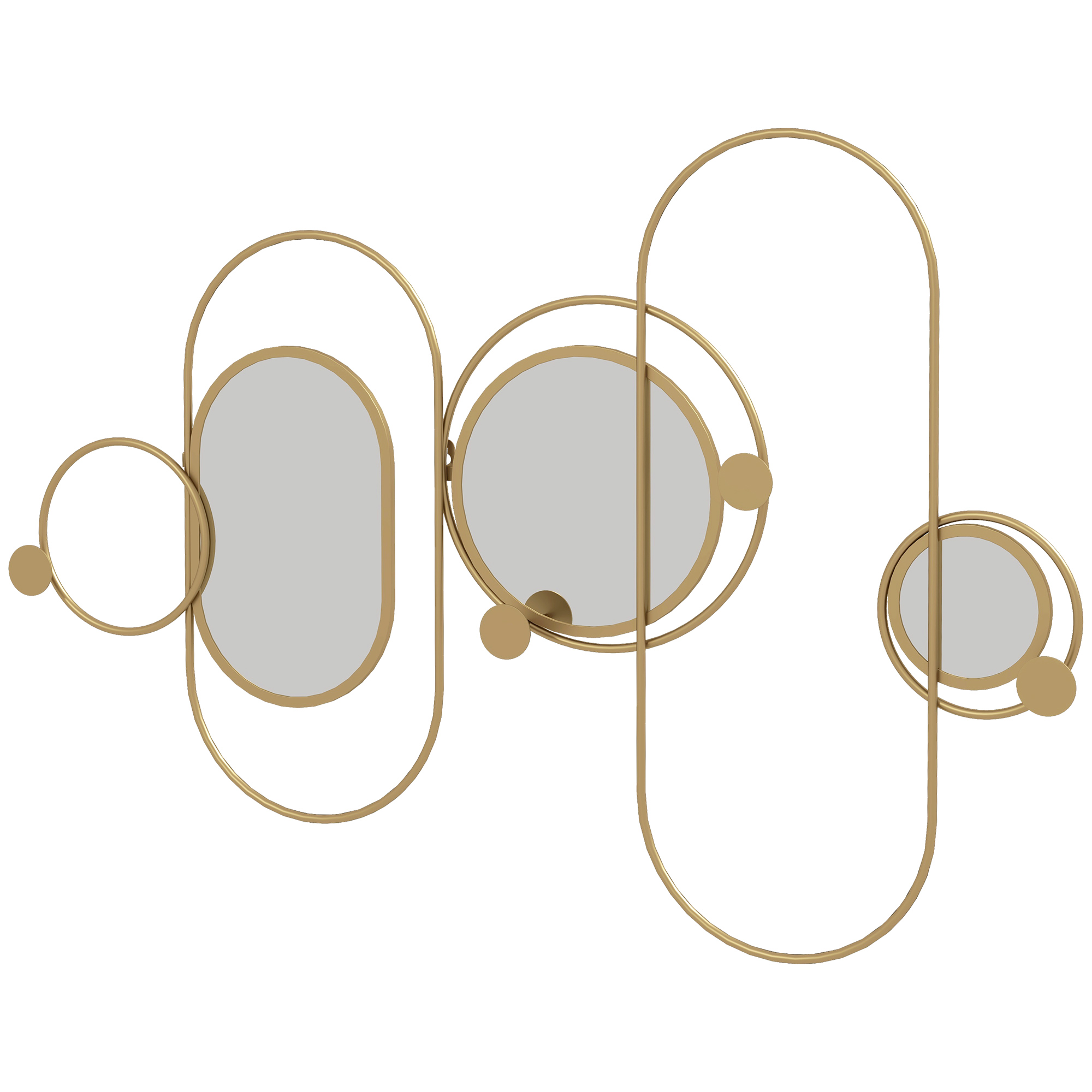 HOMCOM Perchero de Pared con 4 Ganchos y 3 Espejos Decorativos para Colgar Abrigos Bolsos para Pasillo Entrada 106x71 cm Dorado