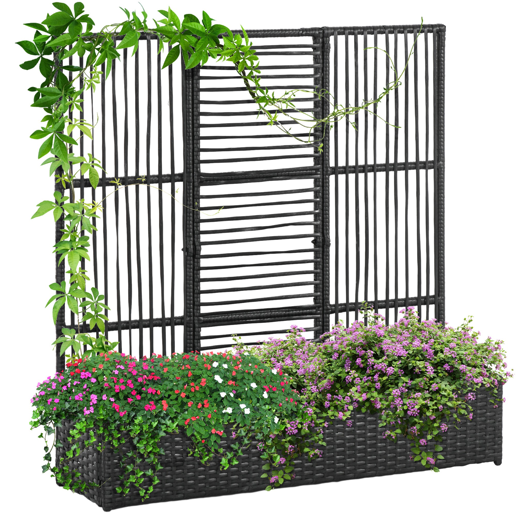 Outsunny bloembak, weerbestendig, met gaaswerk voor optimale drainage, 103 x 103 x 29 cm, ideaal voor tuin of balkon, bruin | Aosom.nl