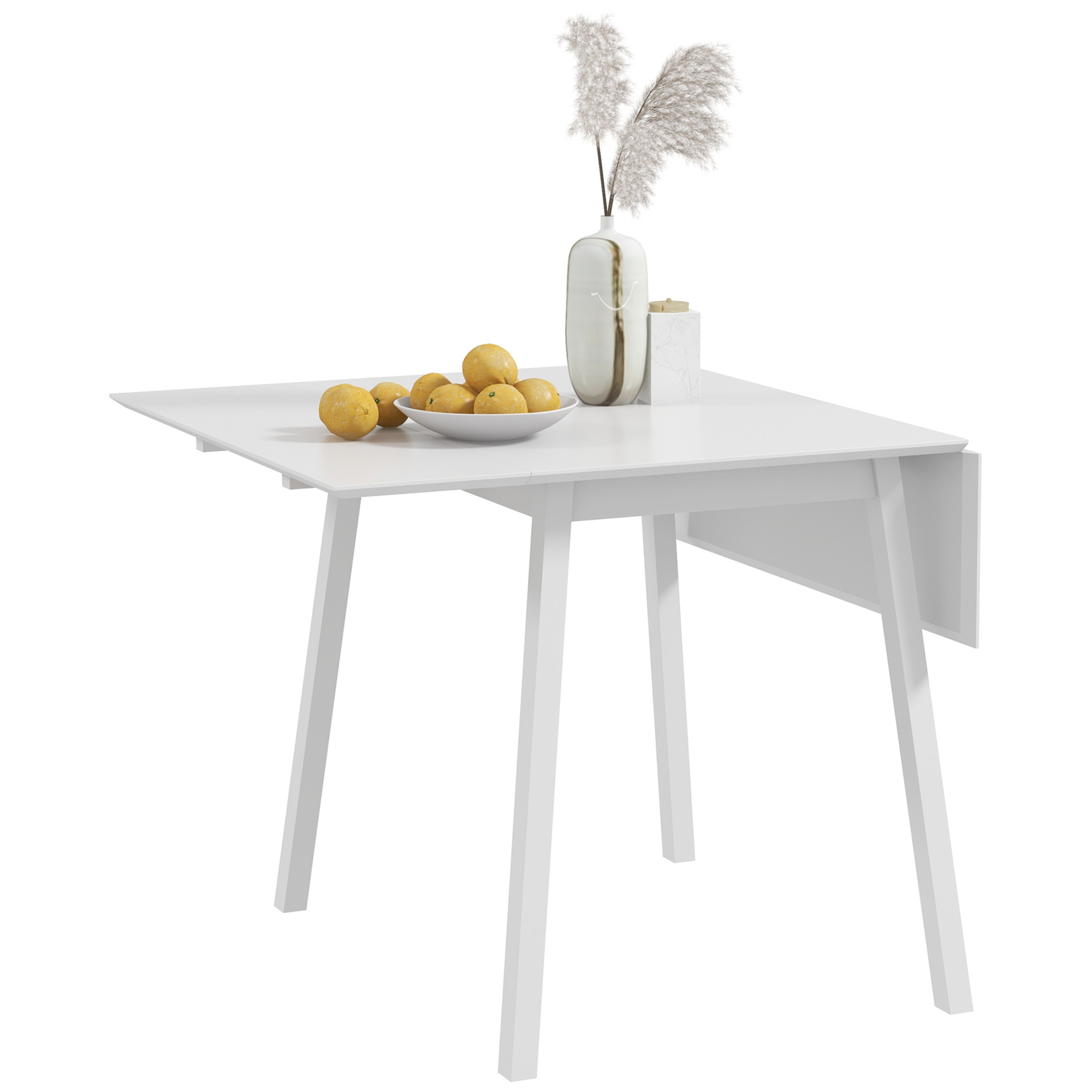HOMCOM Klaptafel met 2 Opklapbare Zijbladen, Uitschuifbare Eettafel voor 2 tot 4 Personen, Ruimtebesparende Keukentafel 110x86x75 cm Wit | Aosom.nl