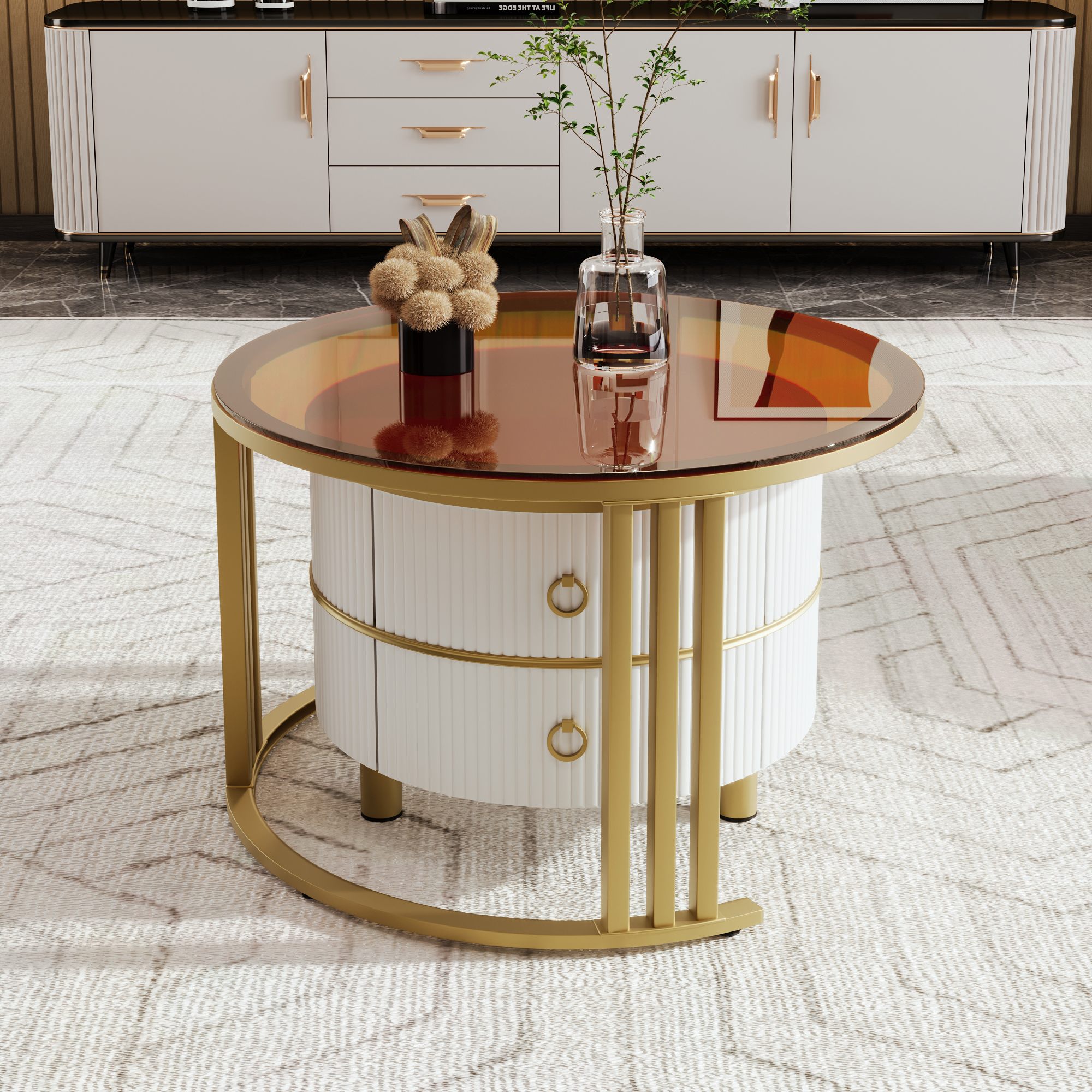 Set Di 2 Tavolini DOLBY, 40x40x50 Cm, Stile Industriale, In Metallo E Legno Noce
