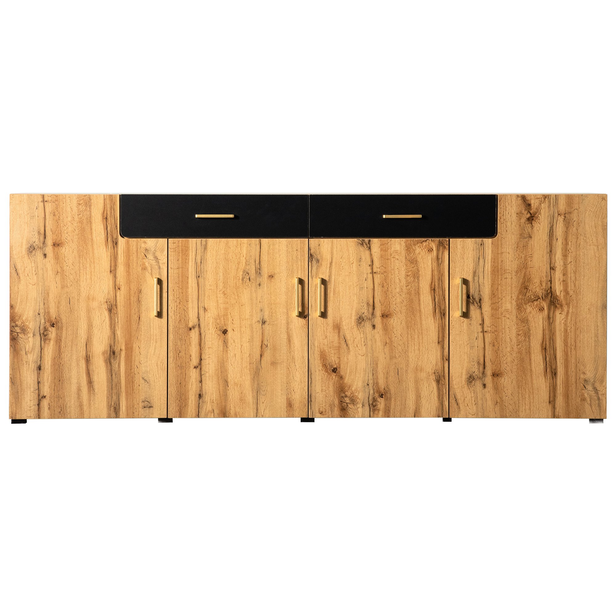 Cómoda de Madera Multifuncional con 4 Puertas y 2 Cajones Diseño Moderno 208x39,5x80 cm Marrón | Aosom España