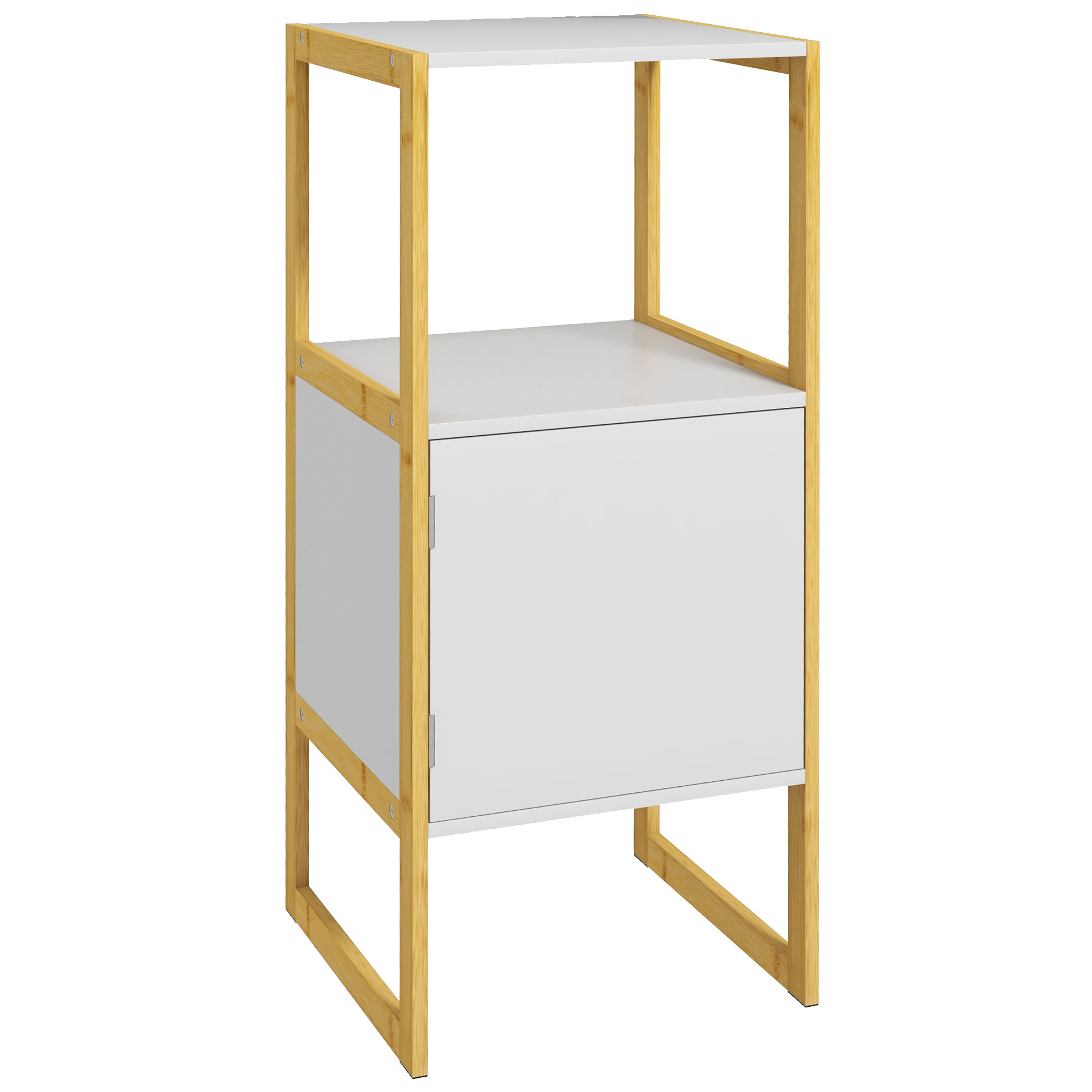 HOMCOM Mobile Bagno con Ripiano Aperto e Anta con Apertura a Pressione in Bambù e MDF, 33x33x80cm, Bianco Aosom