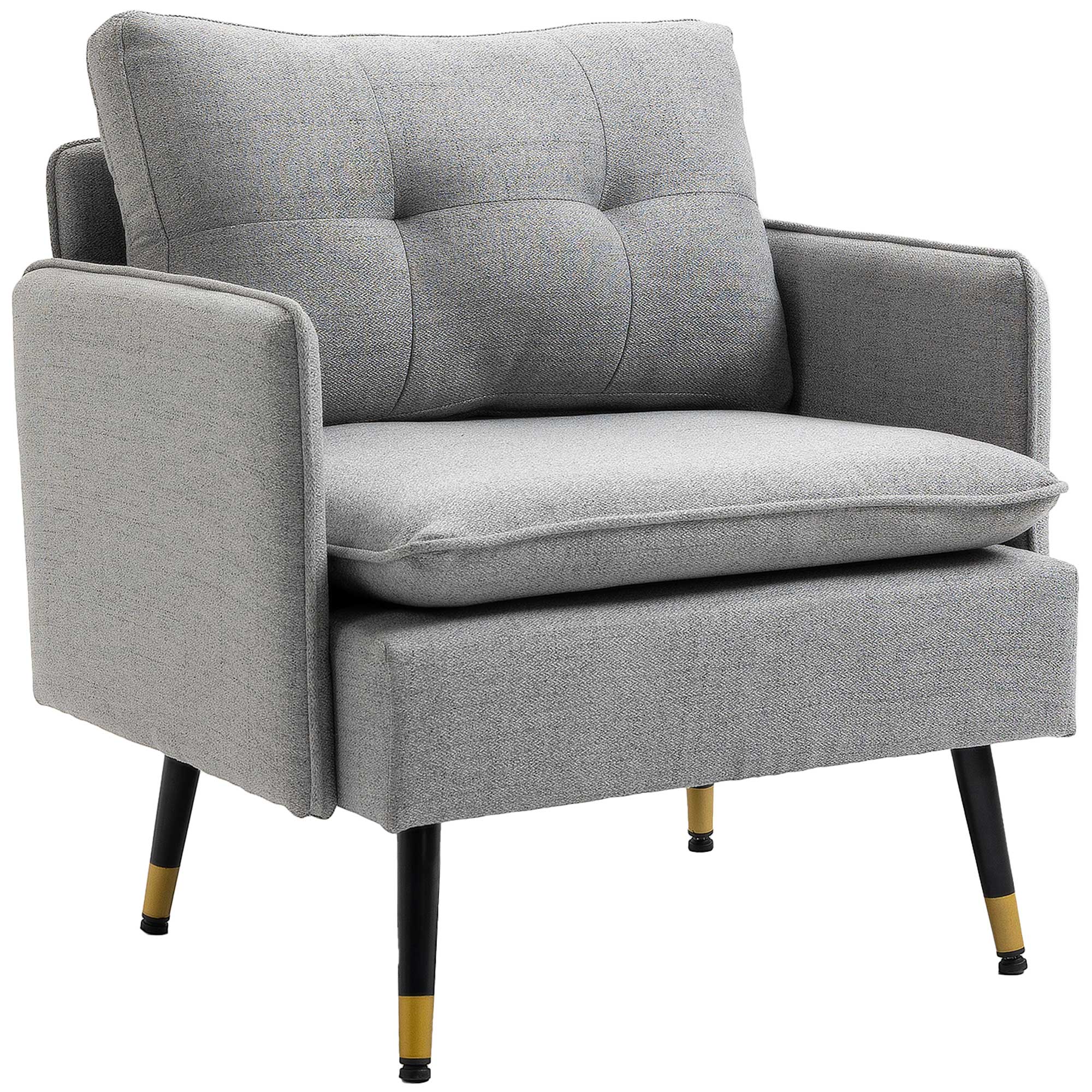 HOMCOM Poltrona da Salotto Moderna in Tessuto con Seduta Imbottita e Gambe in Acciaio, 76x68x80 cm, Grigio Aosom