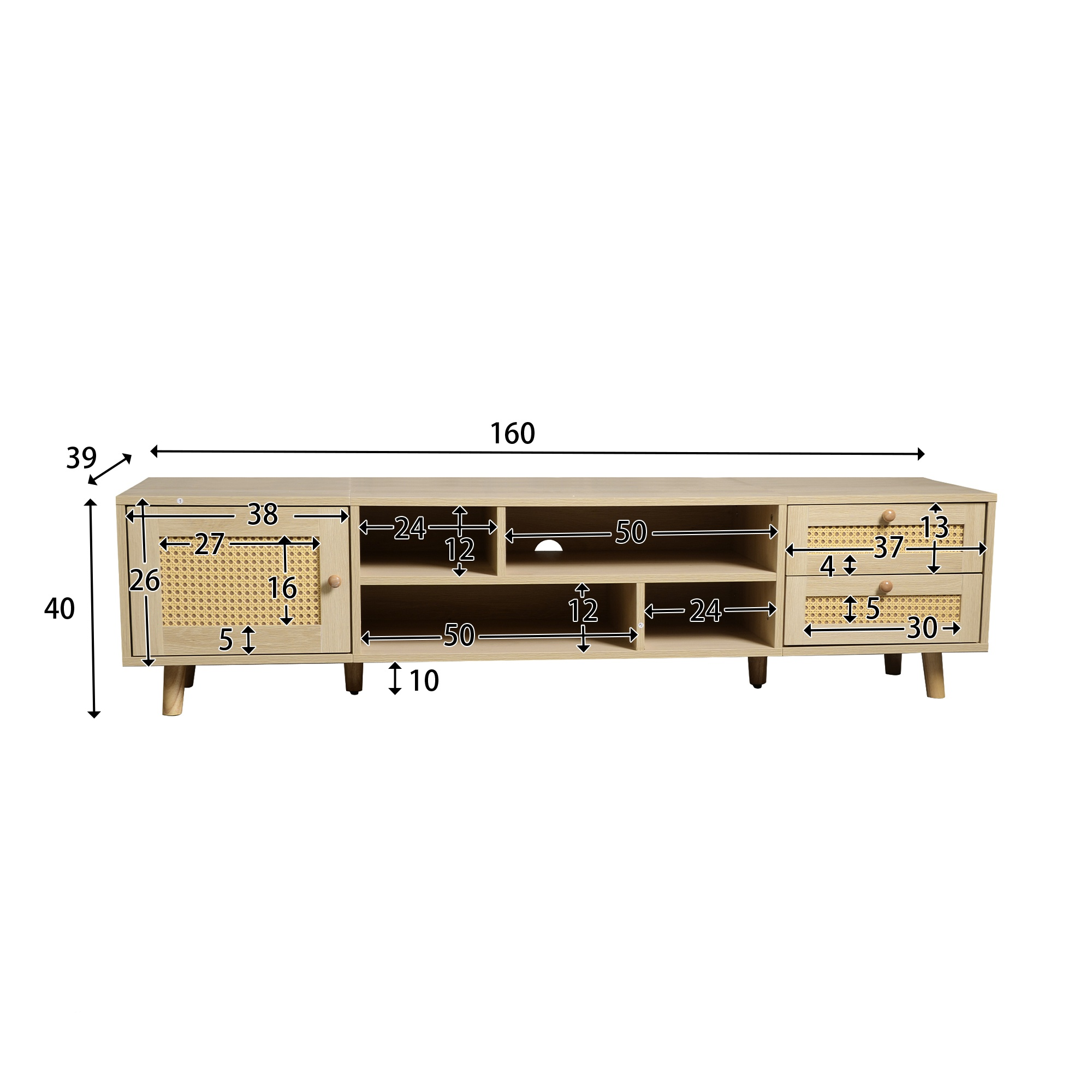 Mobile TV In Rattan Relaxdays 100x40x45.5 Cm - Per TV Fino A 43", Design Boho