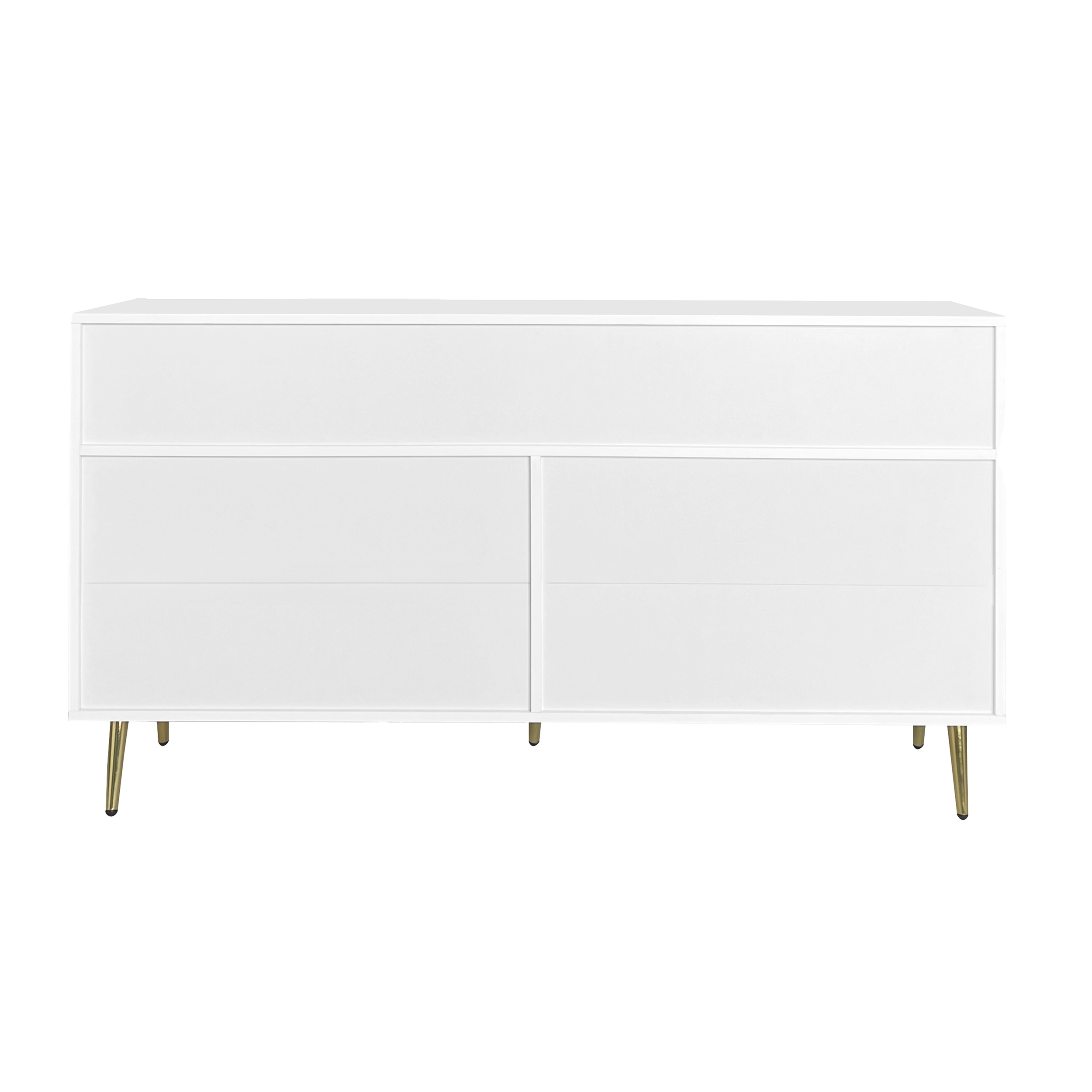 Credenza Bianca 7 Cassetti Con Maniglie E Gambe Oro | Cassettiera Lunga 140 Cm | Stile Elegante