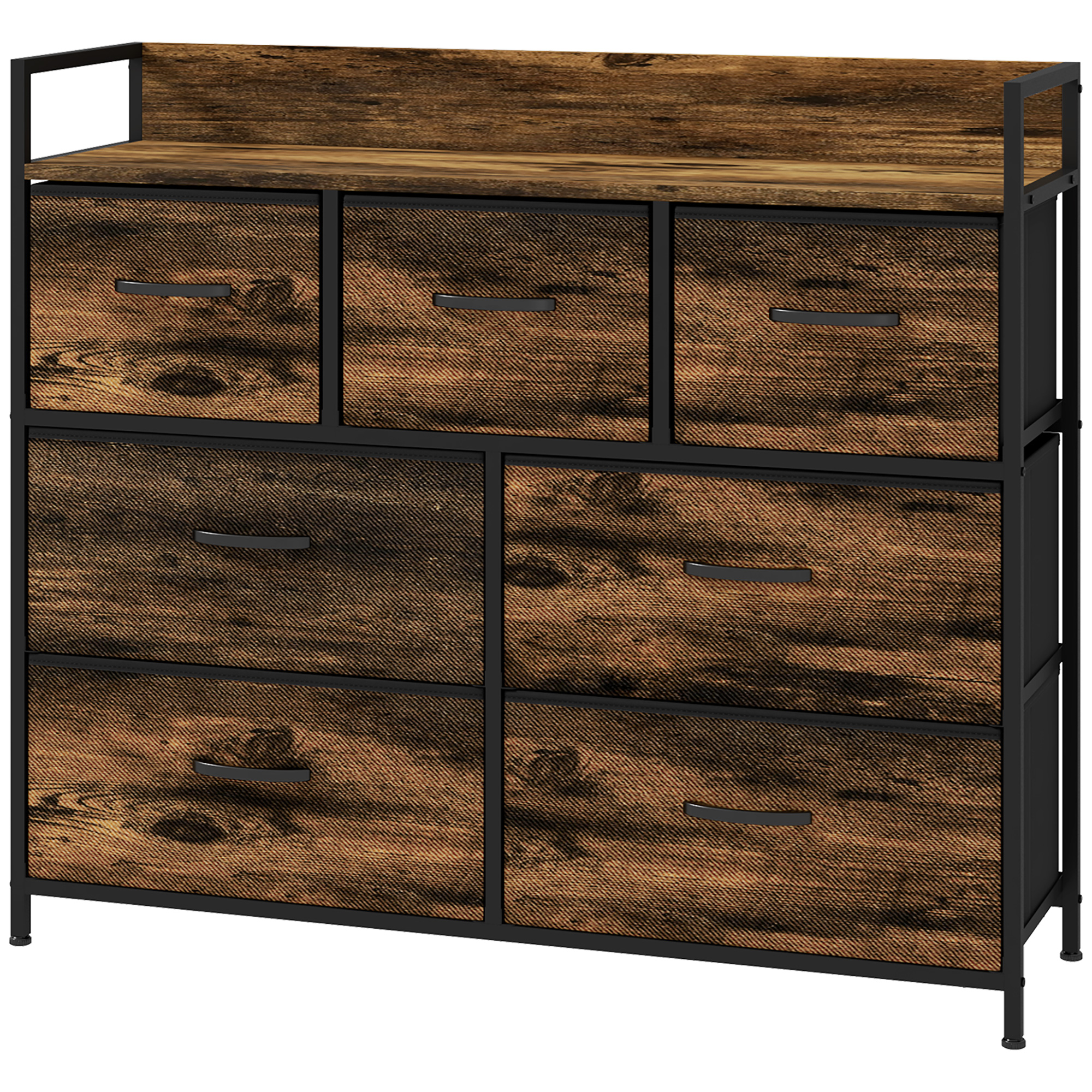 HOMCOM Commode 7 tiroirs meuble de rangement tiroir en tissu pliant - structure acier noir - 98 x 29 x 85 cm
