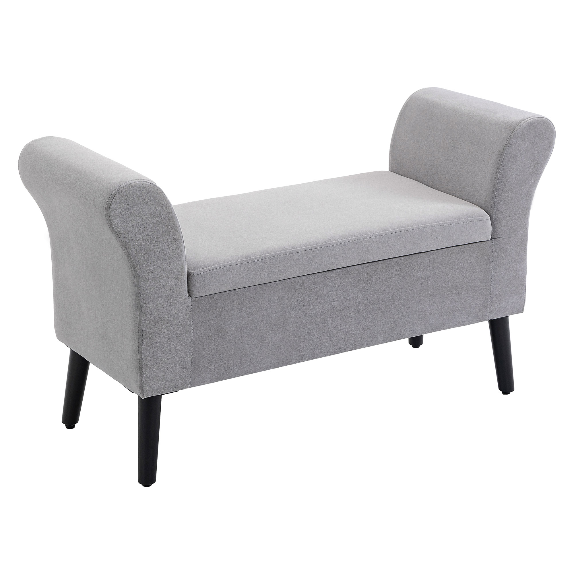 HOMCOM Banco de Almacenamiento con Tapa Abatible Reposabrazos y Patas de Madera para Salón 111,5x41x65 cm Gris Claro