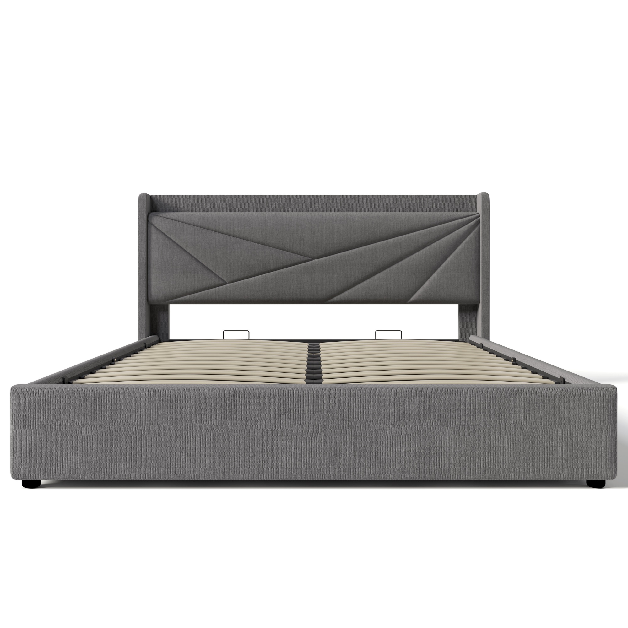 Cama de Matrimonio con Canapé Abatible Función de Carga Usb Tipo C en Algodón Lino Sin Colchón, con almacenamiento 160x200 cm Gris | Aosom España