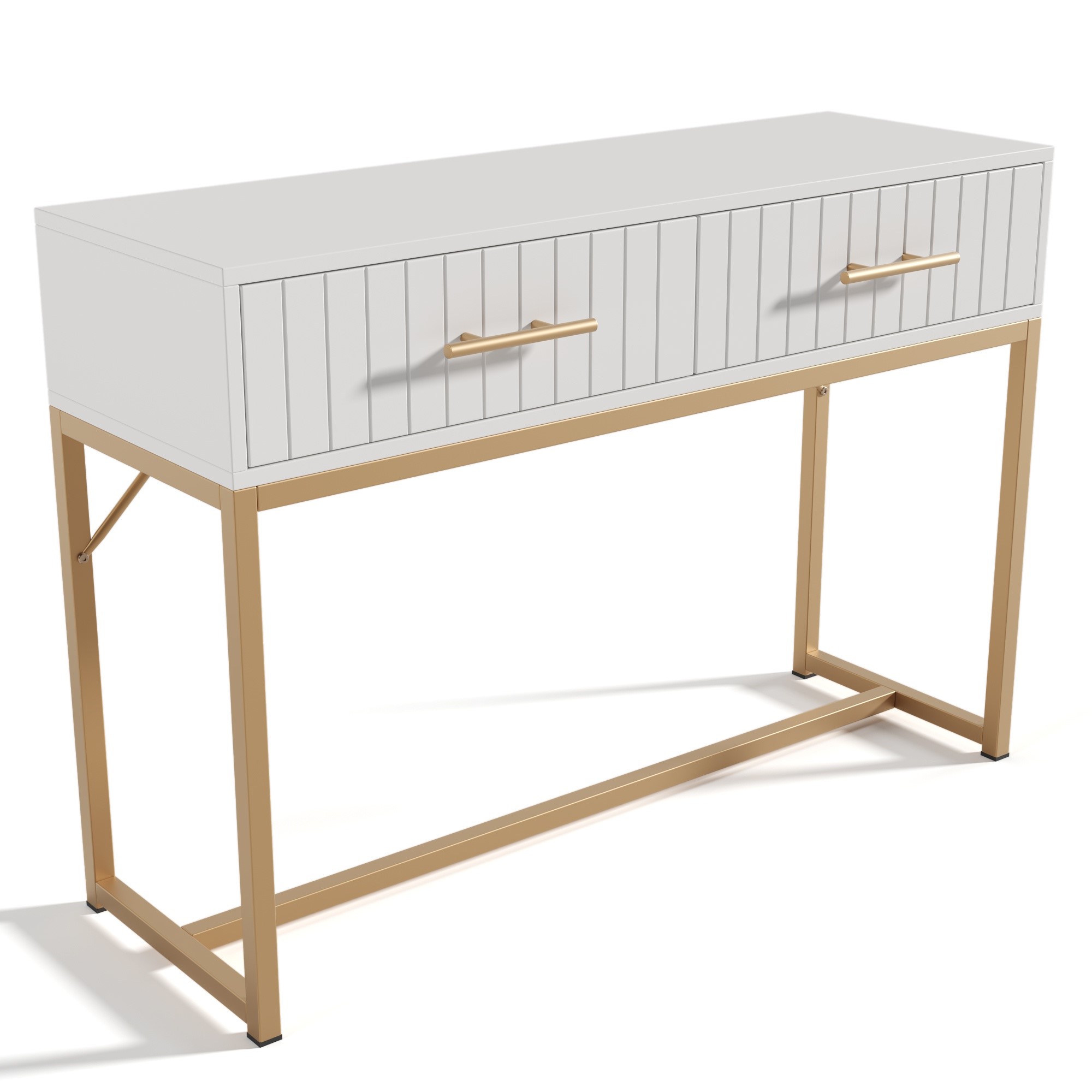 Schminktisch mit 2 Schubladen und goldenen Griffen, 100x45x75 cm, Weiß günstig online kaufen