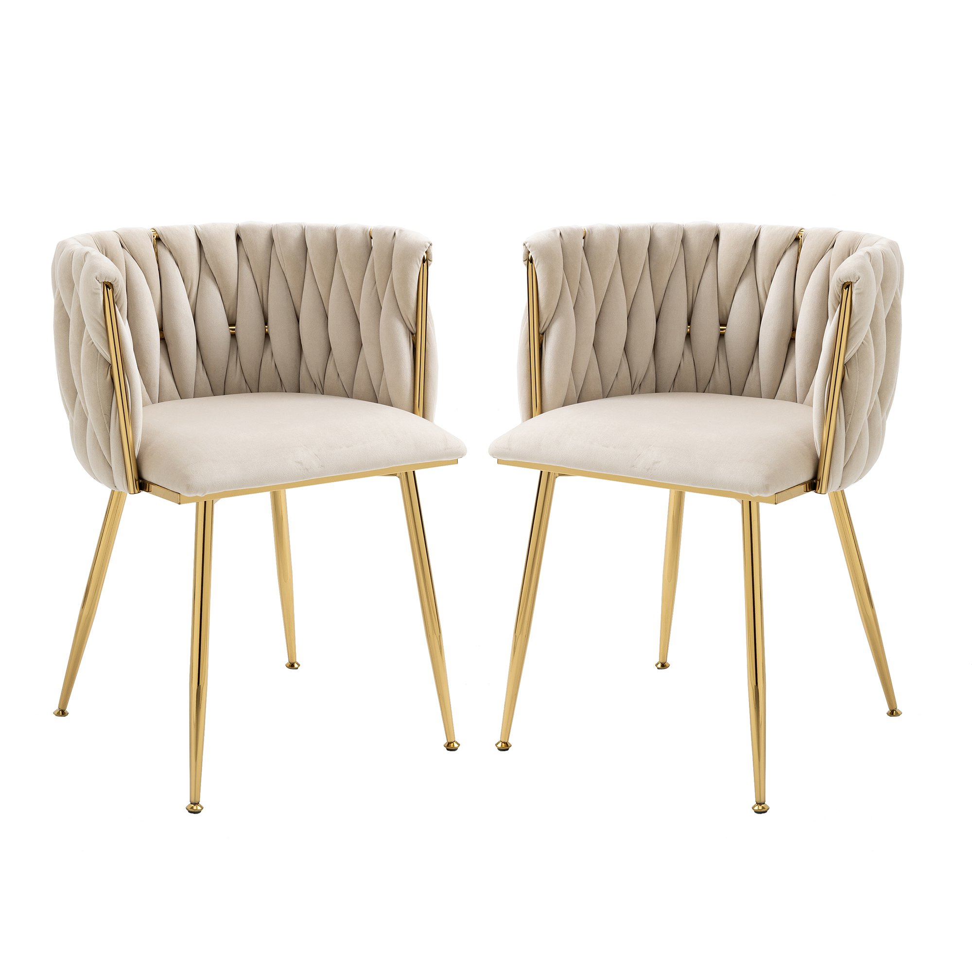 Ensemble de 2 chaises de salle à manger, Chaise cuisine en velours, Chaise pour cuisine avec pieds en métal doré, Ivoire Aosom France