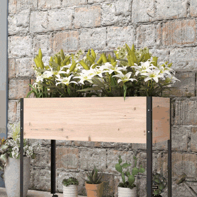 Outsunny Horta Elevada com Rodas 99x42x81 cm Horta Urbana Elevada Mesa de Cultivo com Tecido Não Tecido para Cultivo Madeira