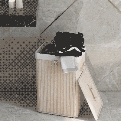 HOMCOM Cesto de Roupa de Bambu Dobrável Cesto para Roupa Suja com Tampa e Bolsa Amovível 40x30x60 cm Bambu