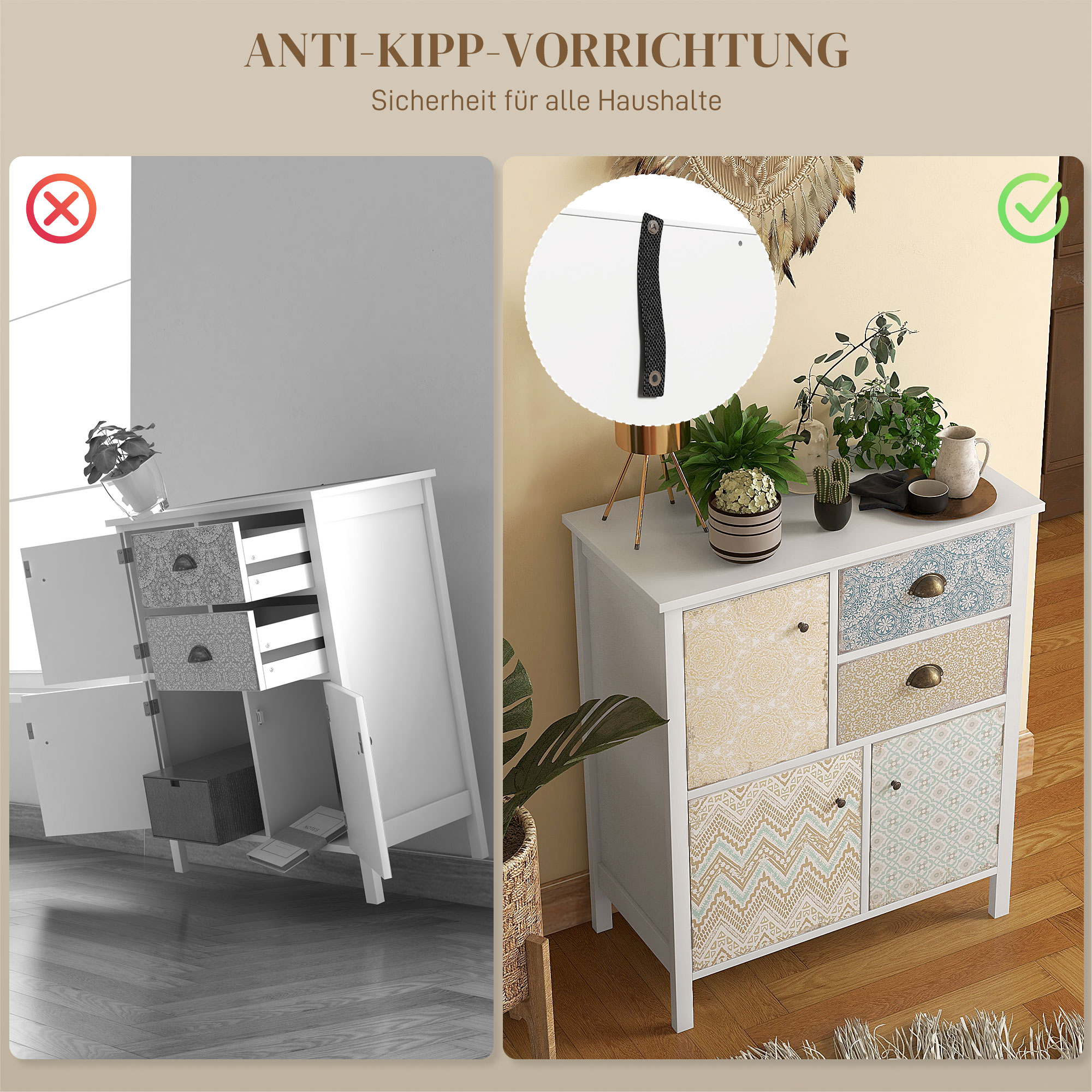 Kummut, shabby chic stiilis, 2 sahtlit, 3 kapiosa, männipuit, 68x34x80cm, valge