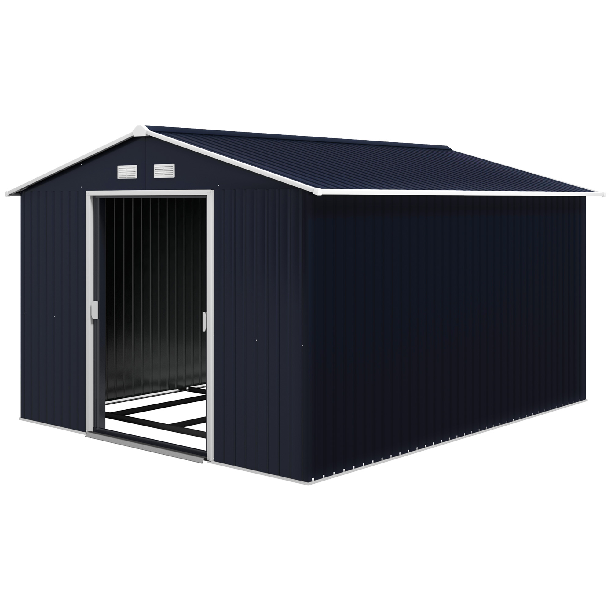 Poze Magazie de Depozitare de 336 x 275 cm din Metal pentru Unelte de Gradina cu Usi Glisante Duble, Gri Inchis Outsunny | Aosom RO