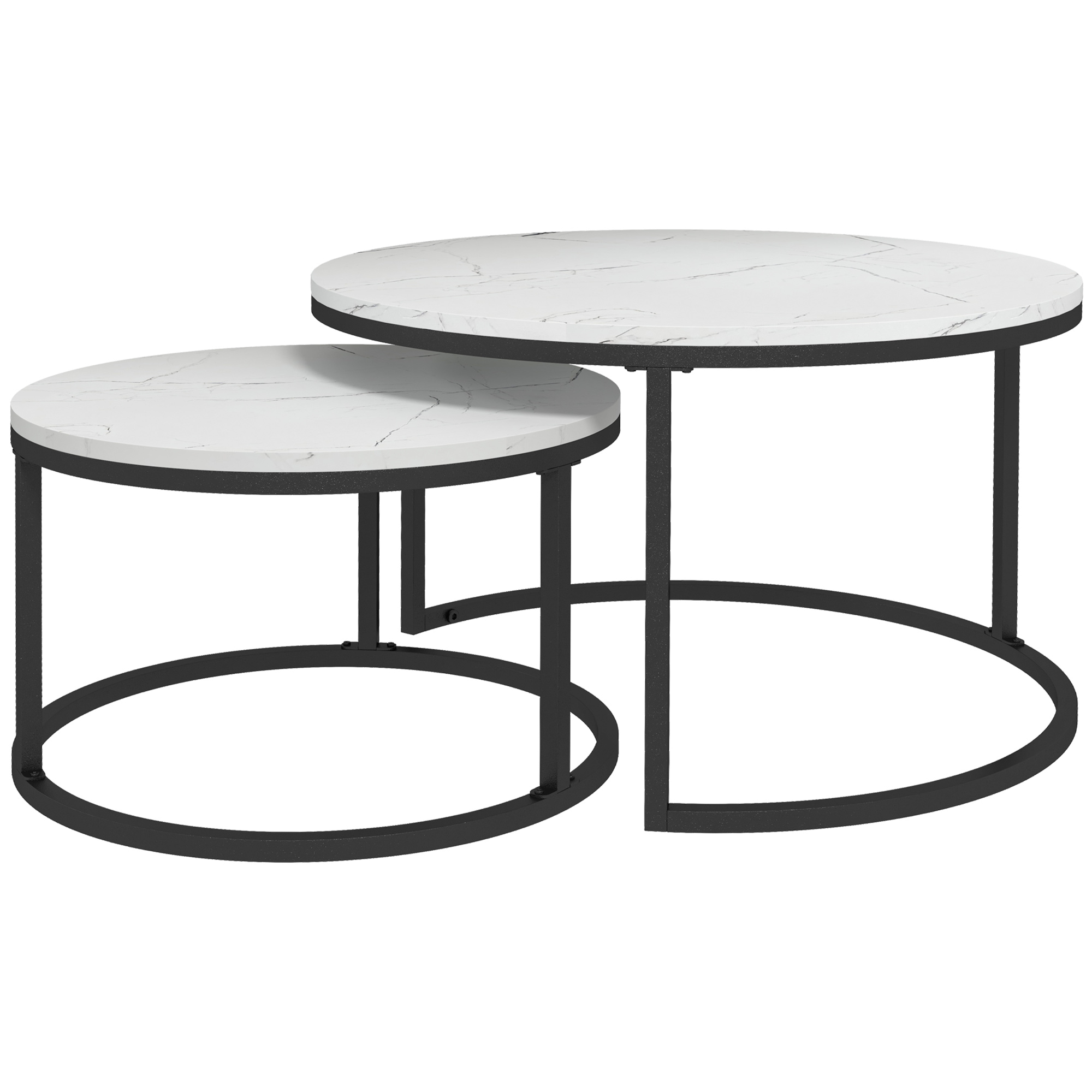 HOMCOM Nest Of Tables Coffee Table Set – Black/White Marble-Look, Steel Frame, Contemporary, Indoor