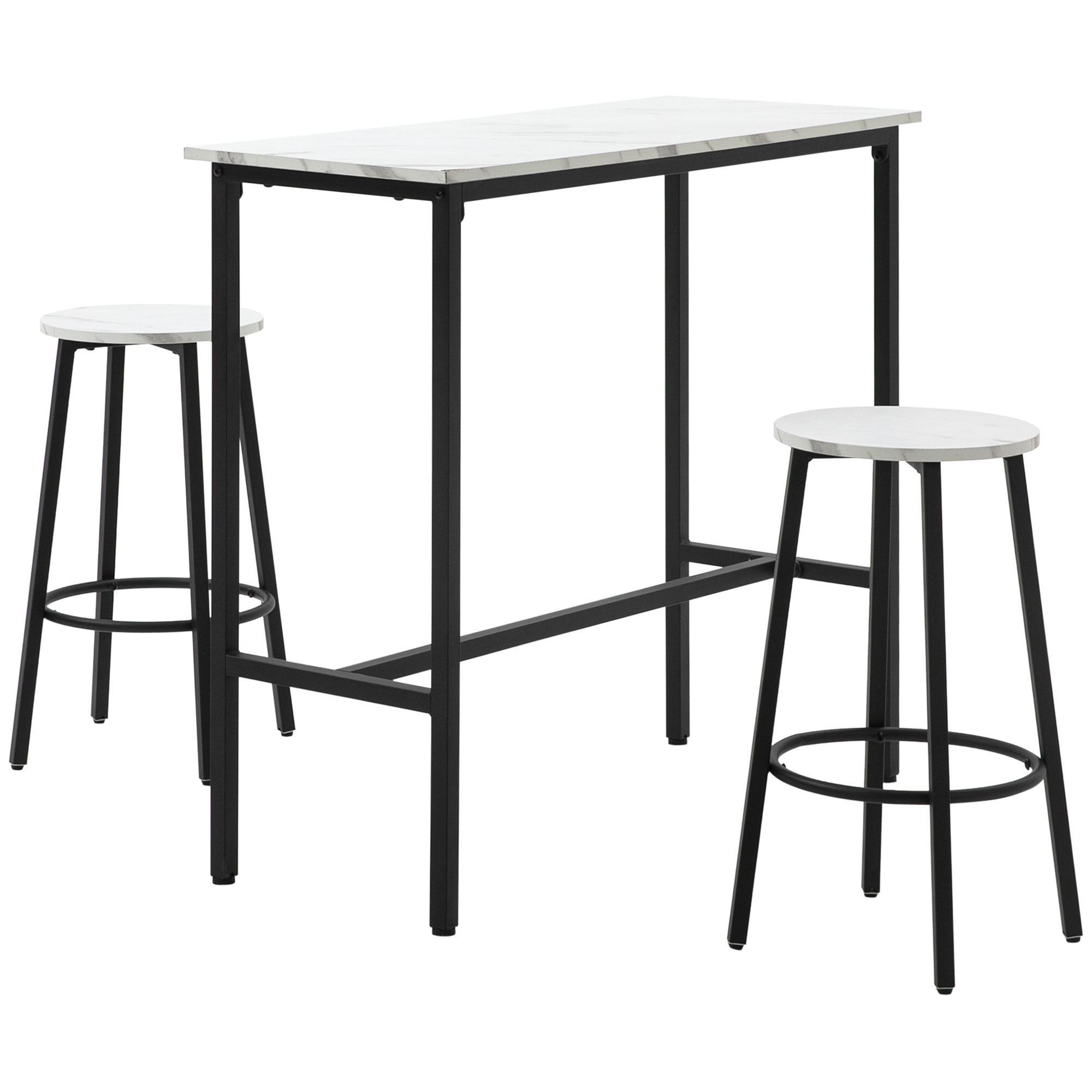 Ensemble Table Bar + 4 Tabourets HOMCOM | Style Industriel, Métal Noir Et Plateau Marron