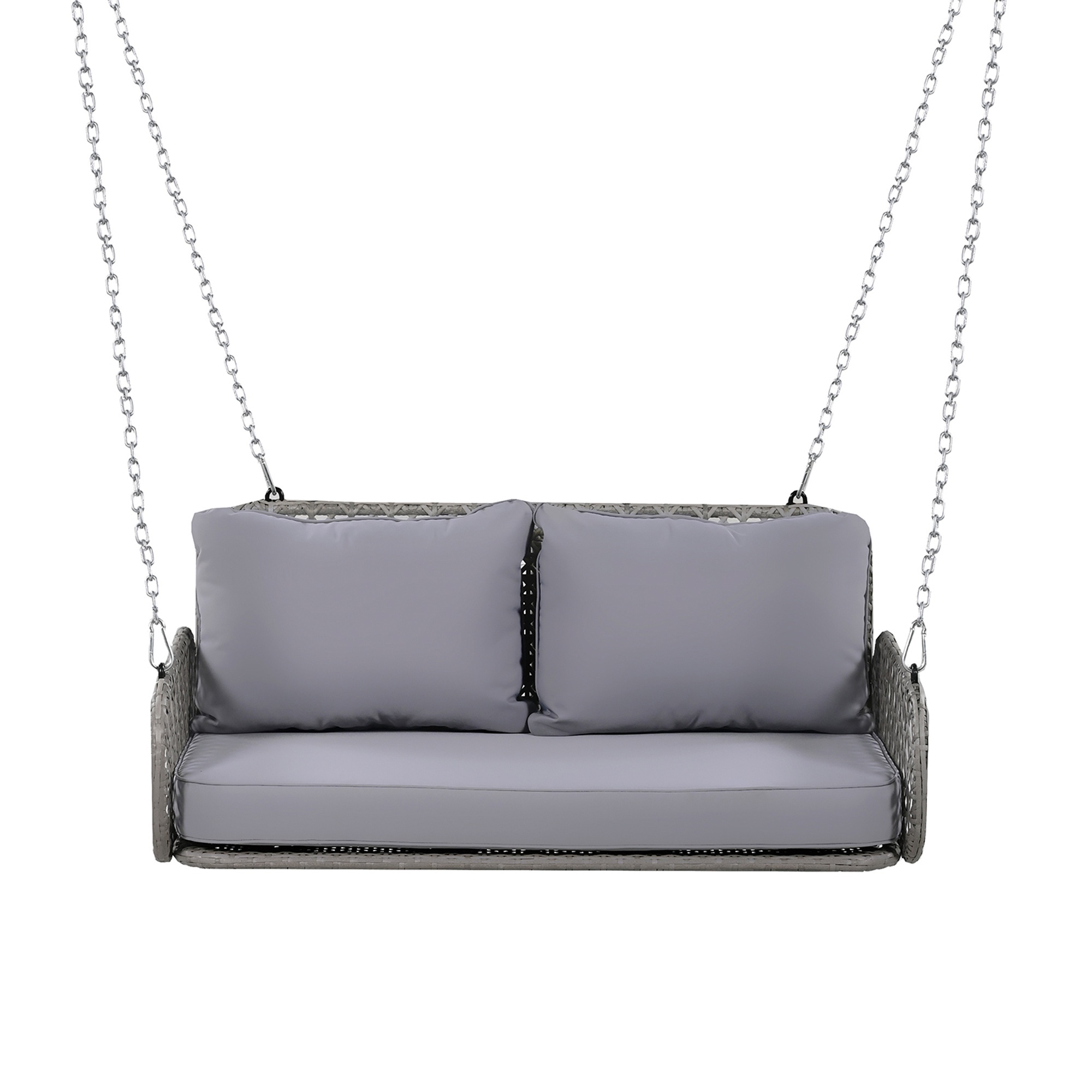 Balansoar dublu din PE-Rattan pentru grădină cu perne lavabile și 2 locuri Capacitate 320 kg Gri