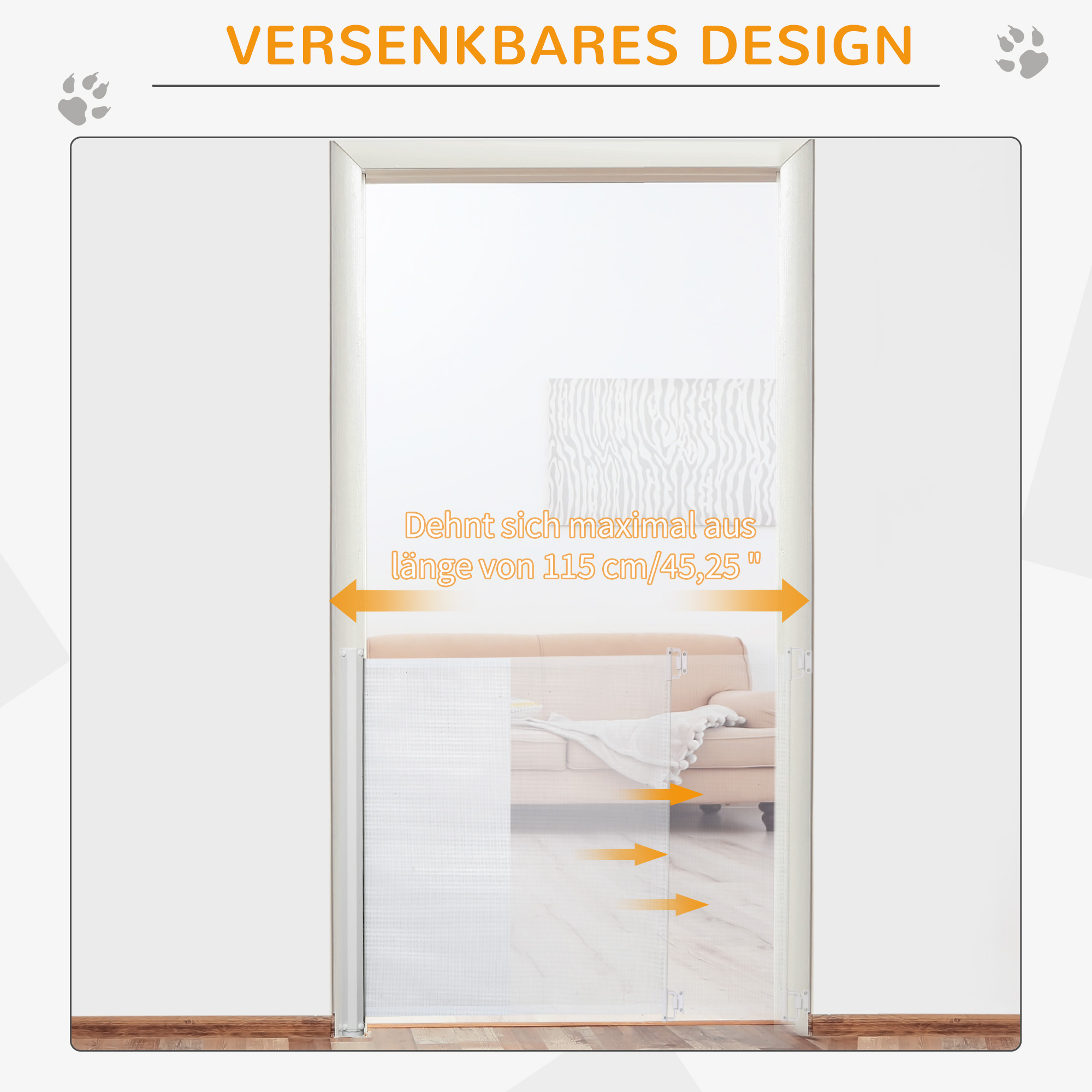 Trepivärav 115 cm, koerte turvavärav, trepikaitse, turvavahesein, sissetõmmatav trepivärav, rullkardin, plastik, valge