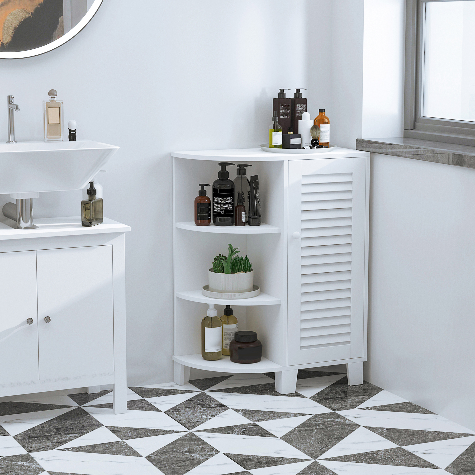 HOMCOM Badezimmer Eckschrank Weiß 60x30x80cm