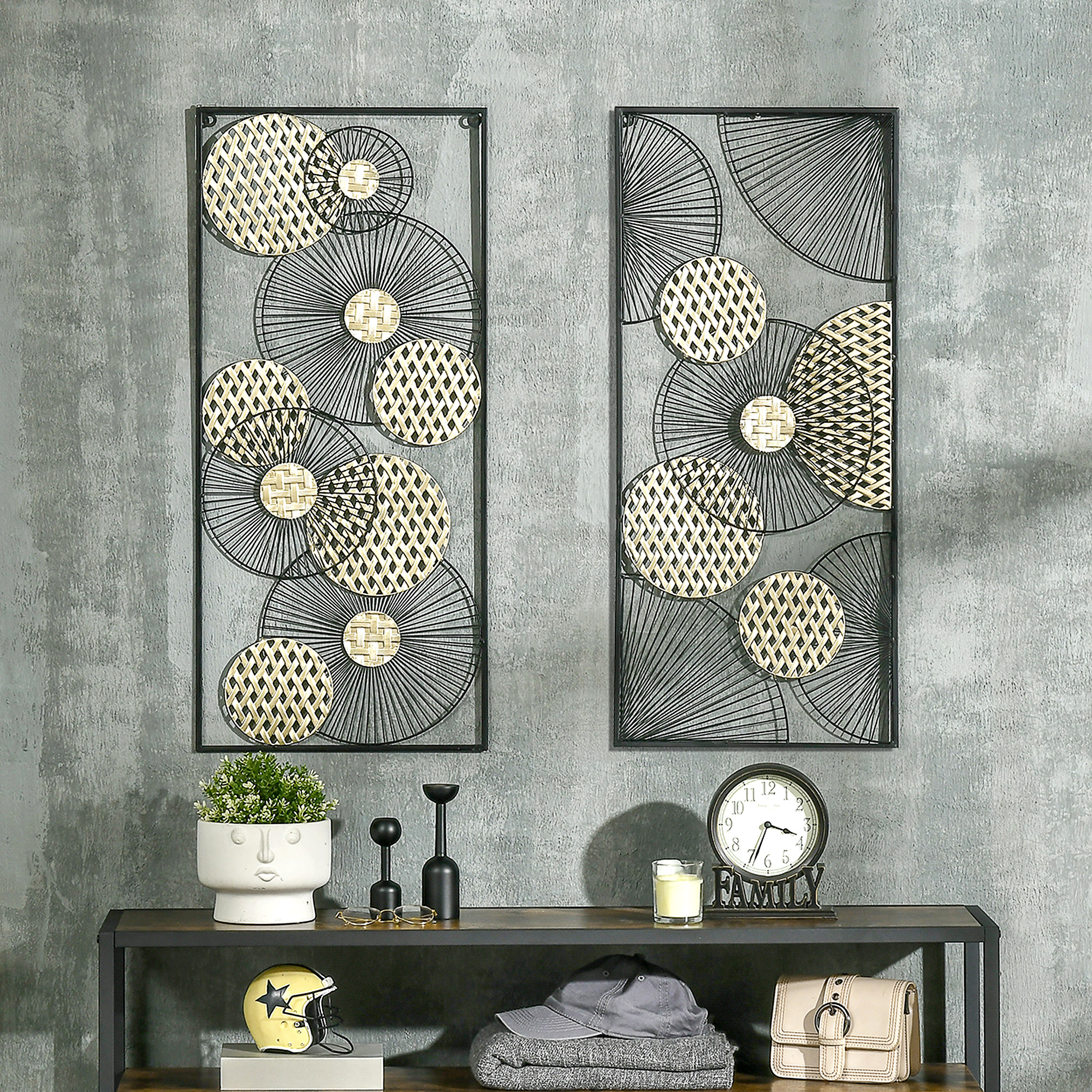 HOMCOM 3D -Wandbild Abstrakte Formen Moderne Wanddekoration Metall Gold + Schwarz